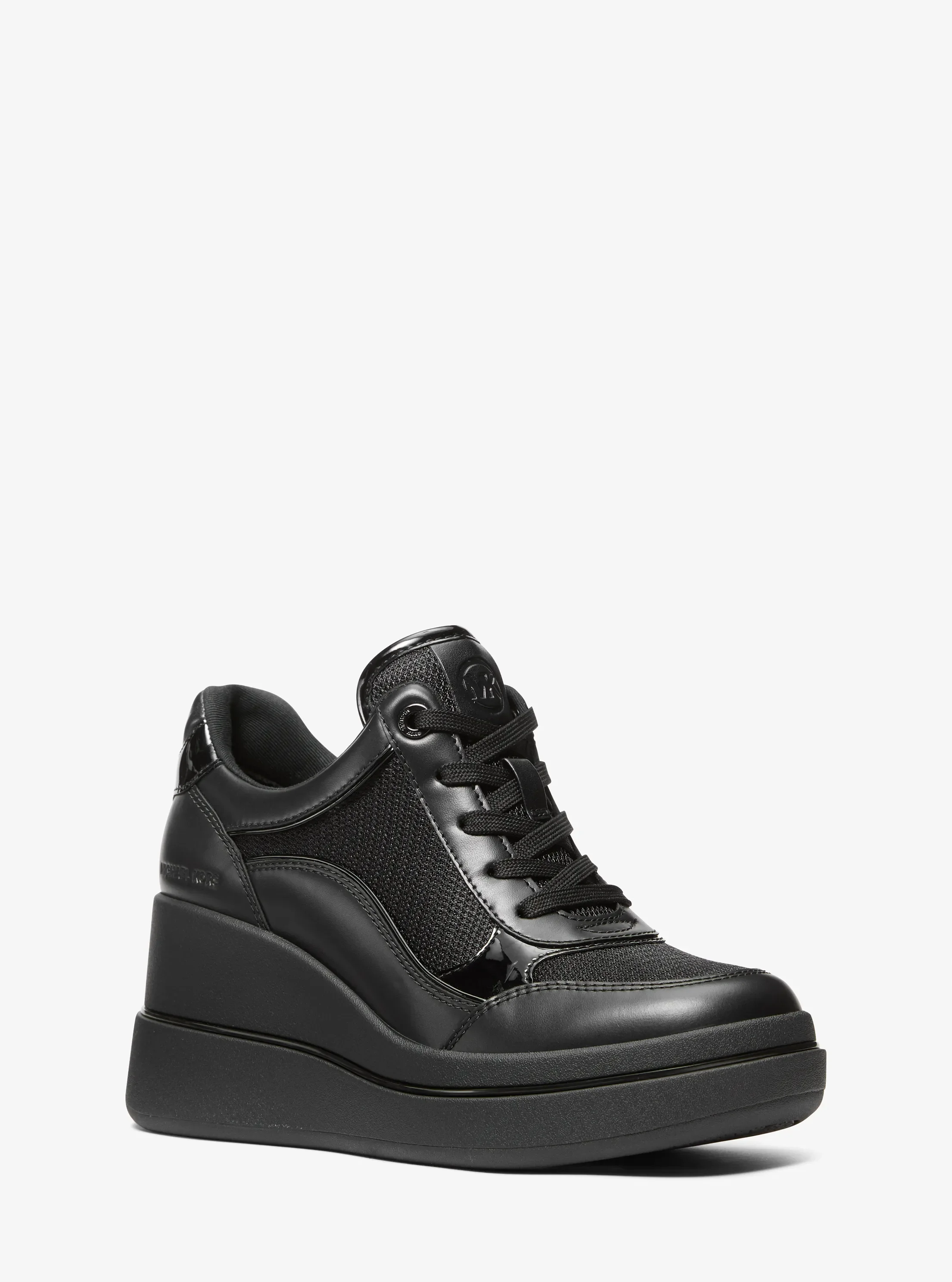 Женские кроссовки Michael Kors Emmy Leather and Mesh Wedge Trainer, цвет: Чёрный