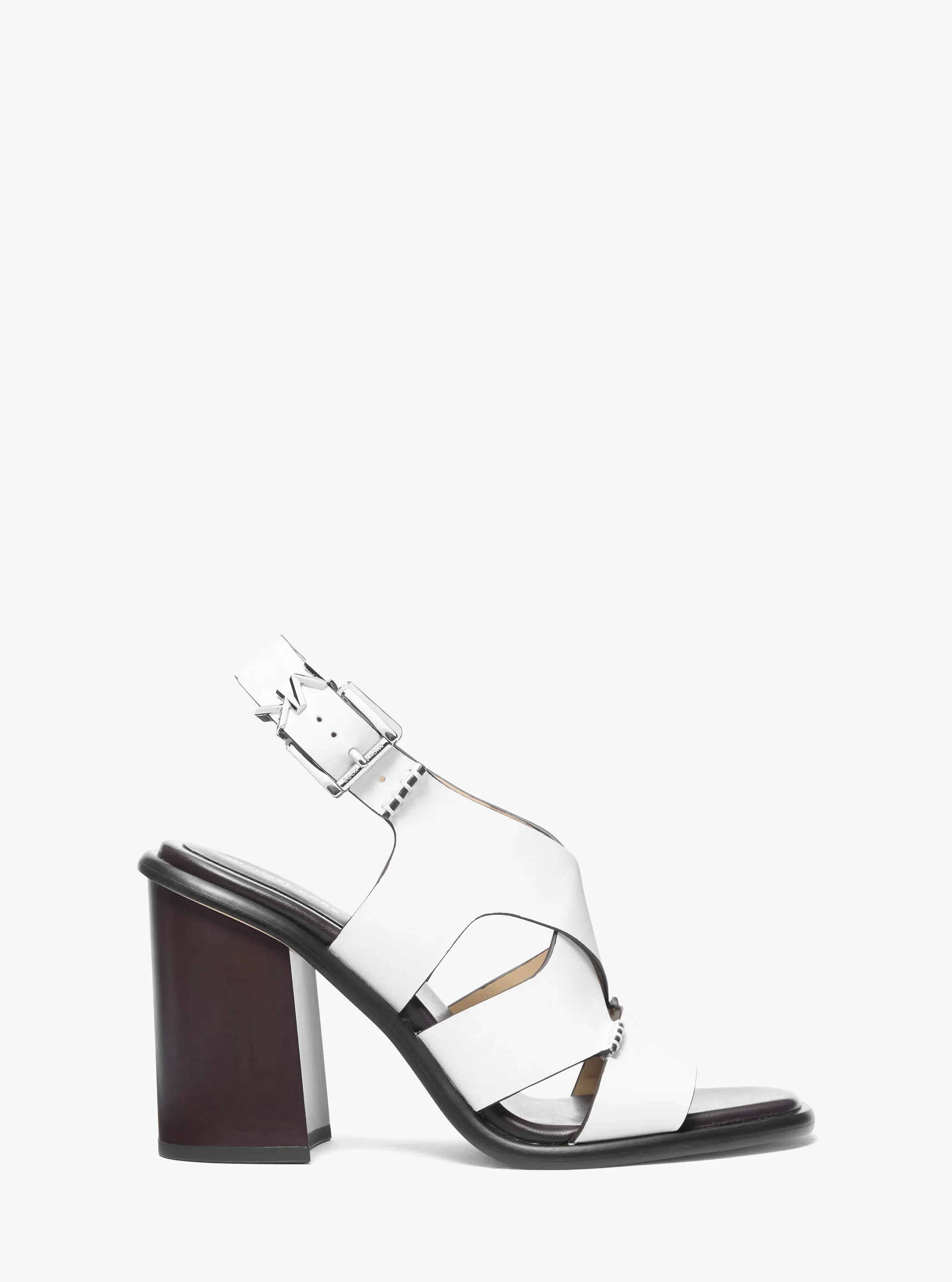 Женские сандалии Michael Kors Raven Leather Block Heel Sandal, цвет: Оптический белый — фото 2