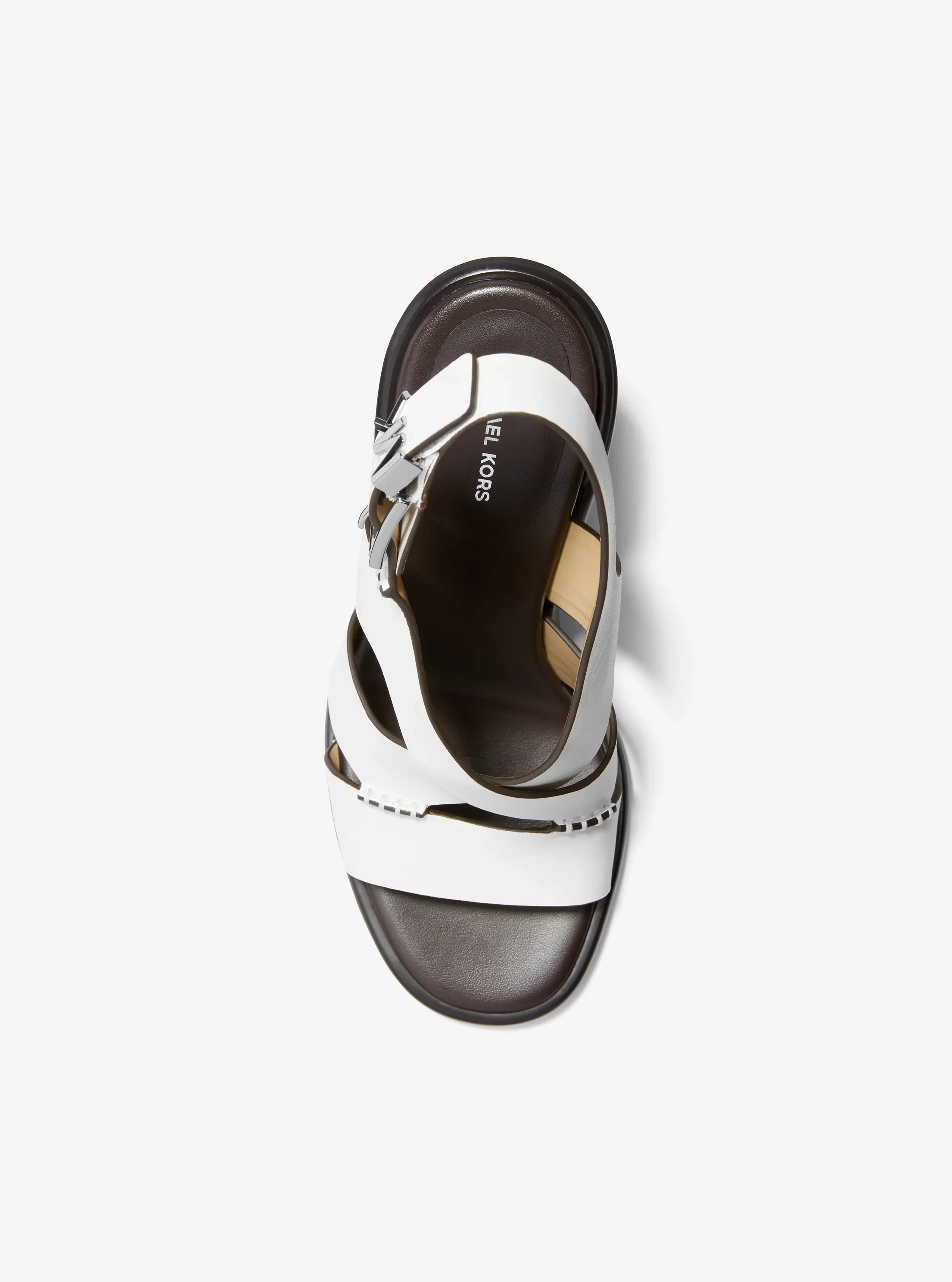 Женские сандалии Michael Kors Raven Leather Block Heel Sandal, цвет: Оптический белый — фото 3