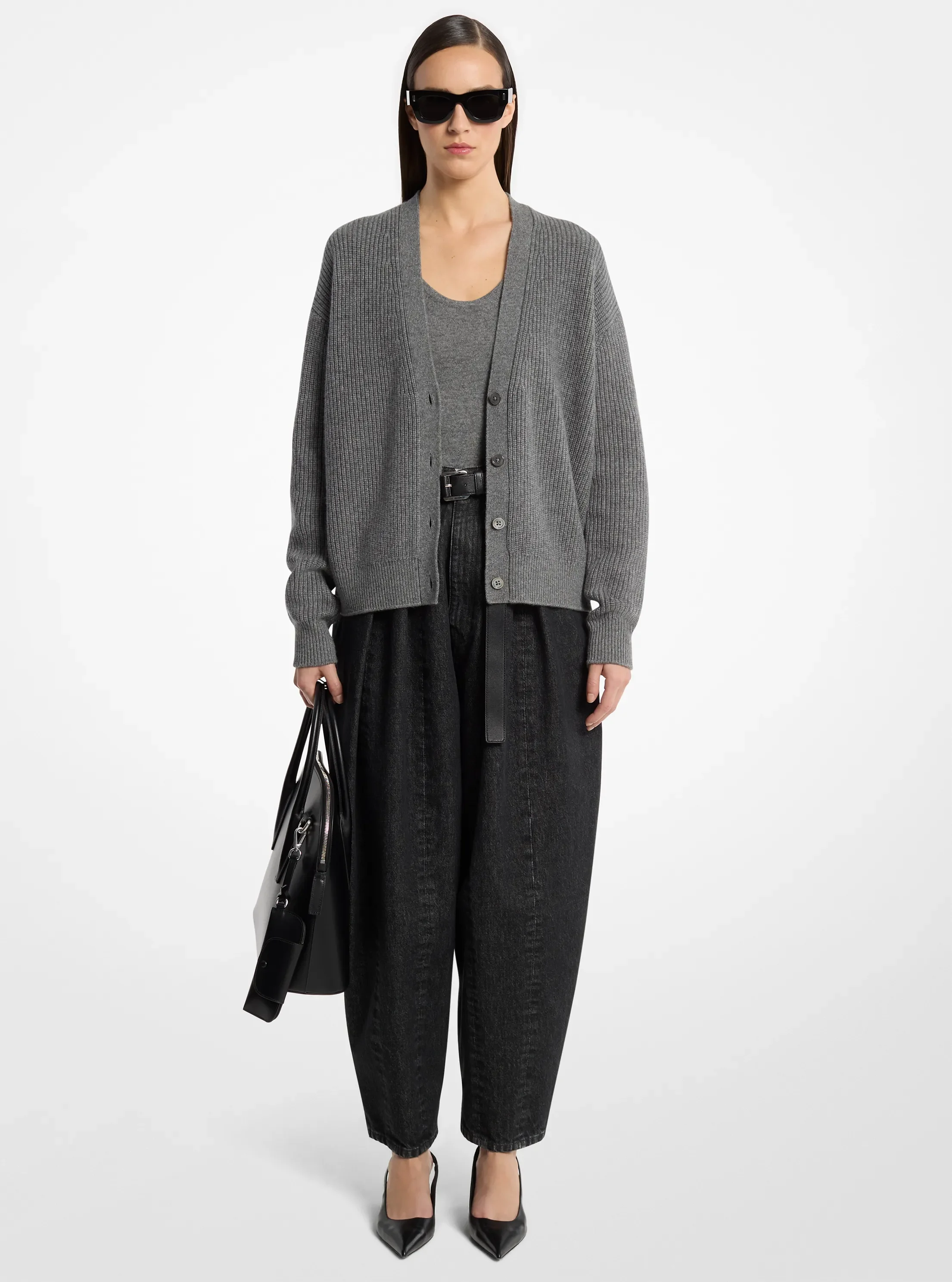 Женский кардиган Michael Kors Ribbed Cashmere, цвет: Серый