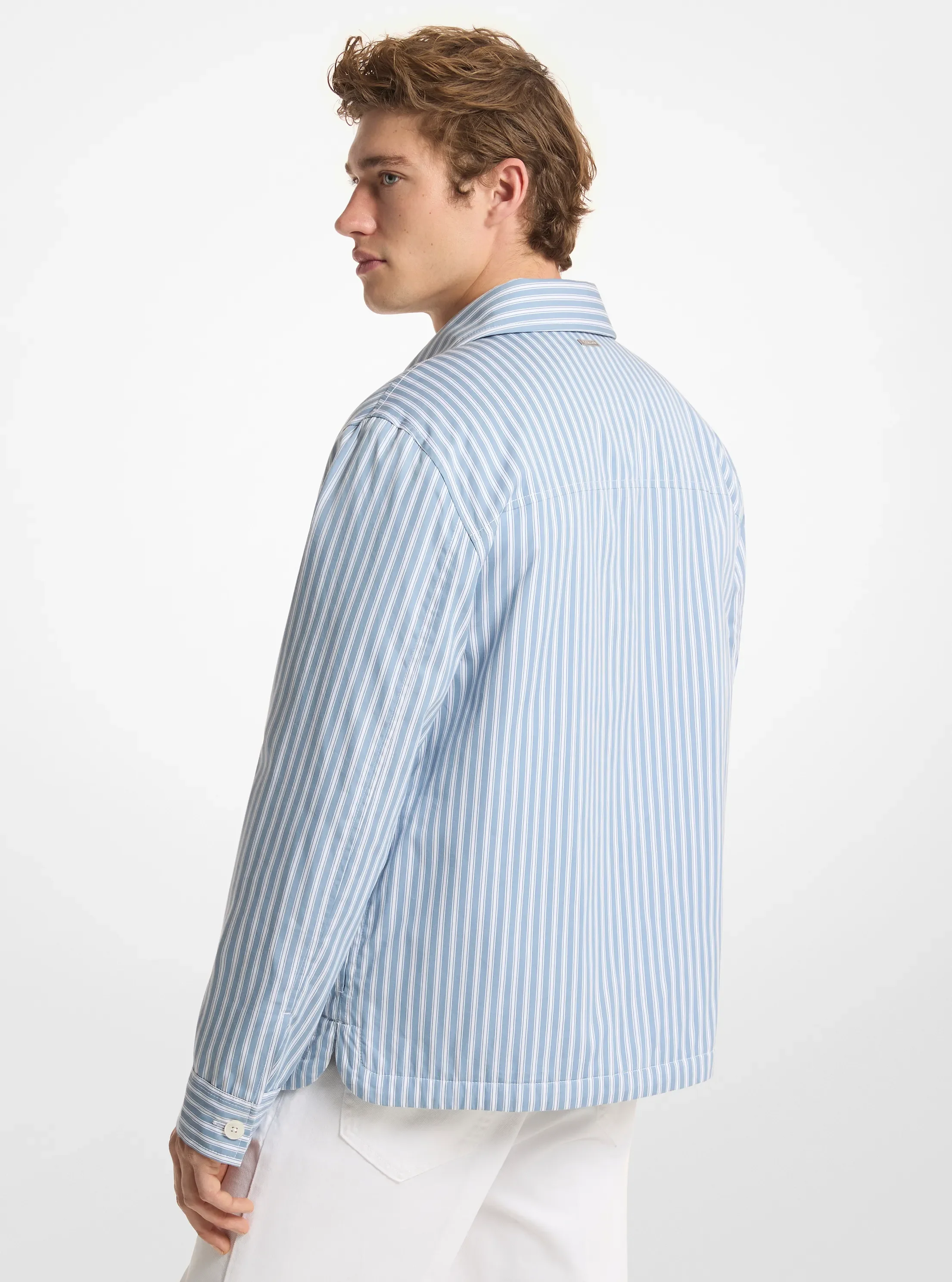 Мужская куртка Michael Kors Striped Cotton Poplin Shirt Jacket, цвет: Шамбре — фото 2