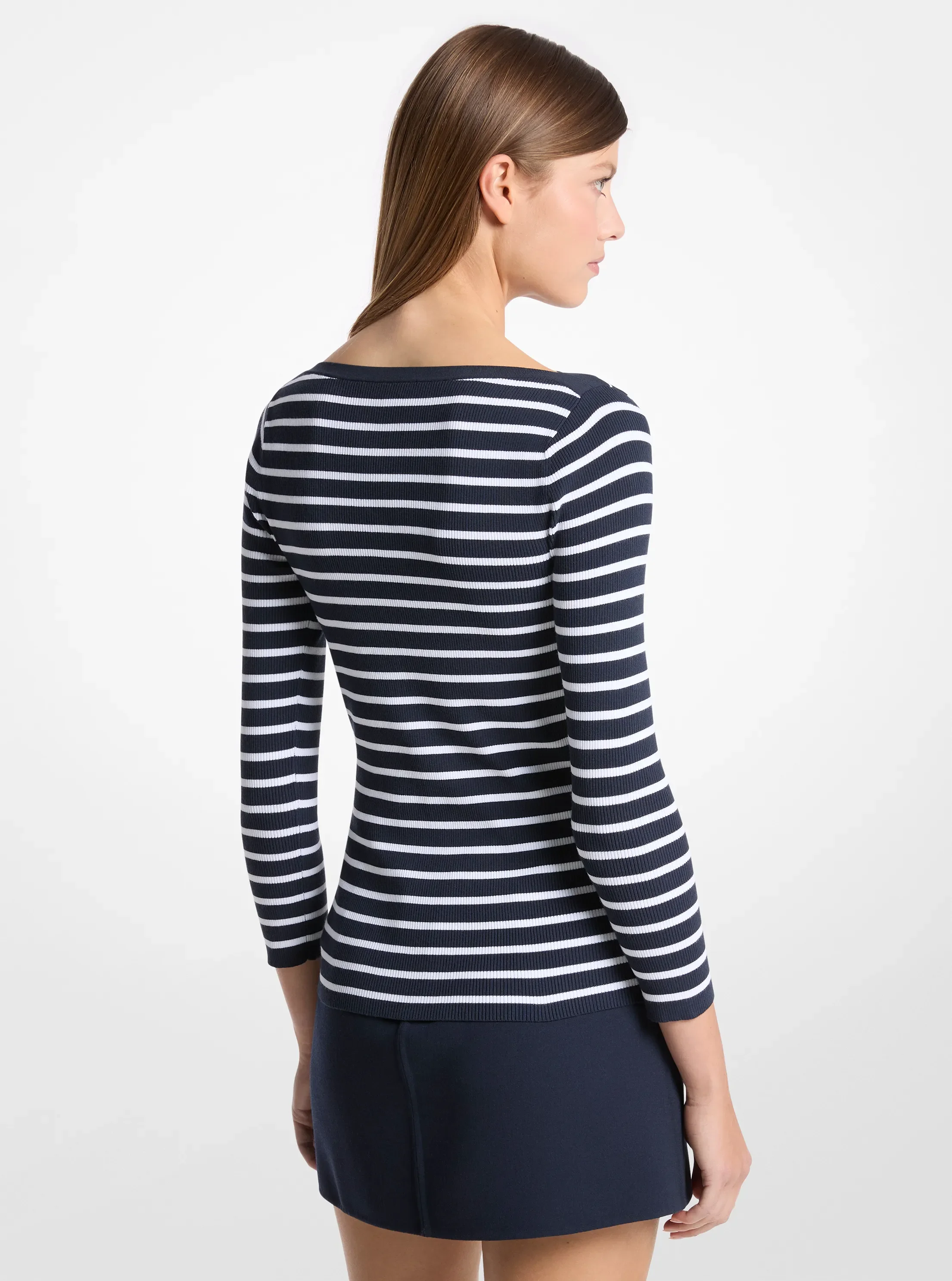 Женский топ Michael Kors Striped Boatneck Top, цвет: Тёмно-синий / Оптический белый — фото 2
