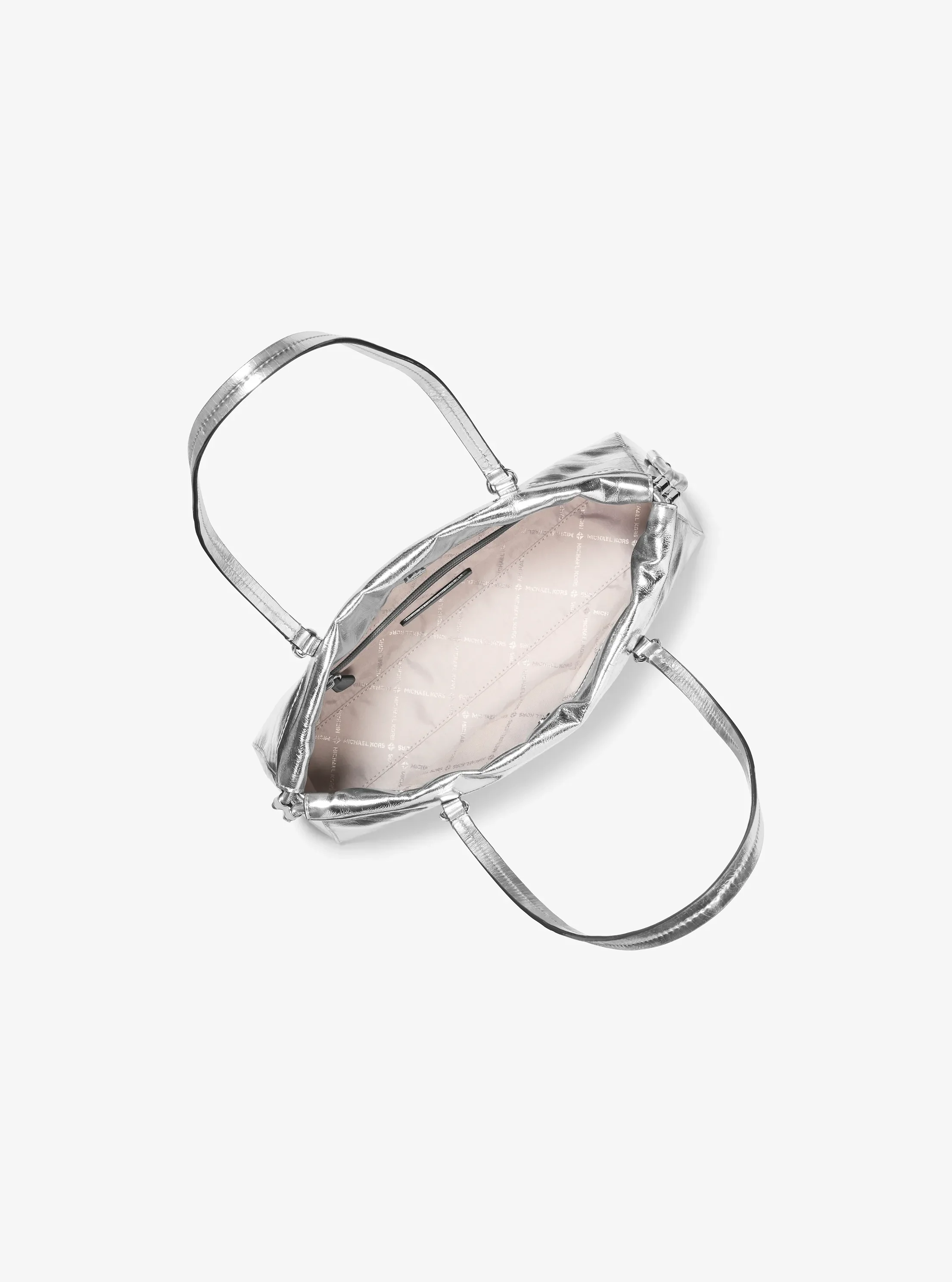 Женская сумка Michael Kors Matilda Small Metallic Cinched Shoulder, цвет: Серебряный — фото 2