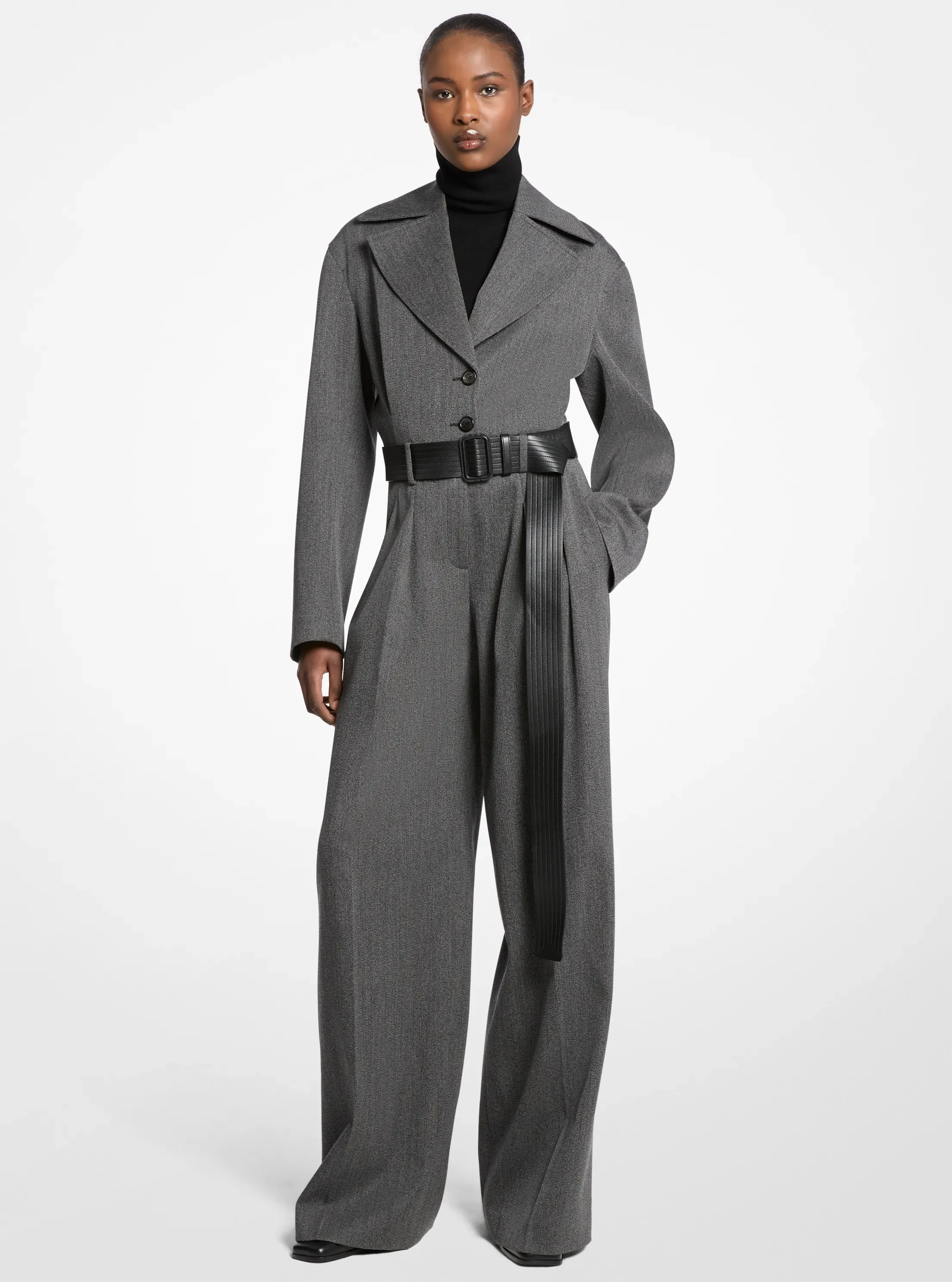 Комбинезон Michael Kors Covert Twill Wool Jumpsuit, цвет: Чёрный / Жемчужный