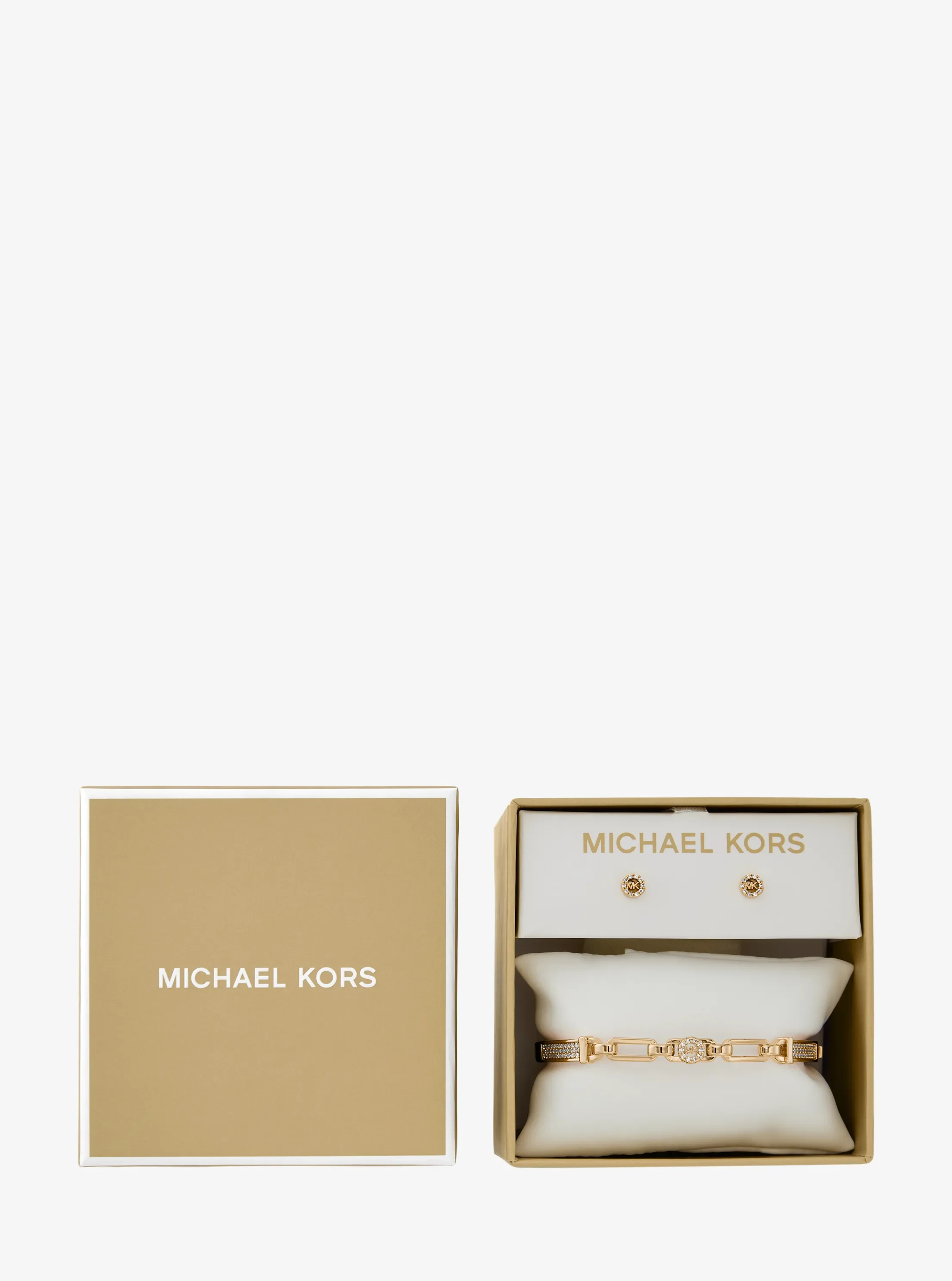 Украшения Michael Kors Pavé Logo Bangle and Stud Earrings Gift Set, цвет: Золотой — фото 4