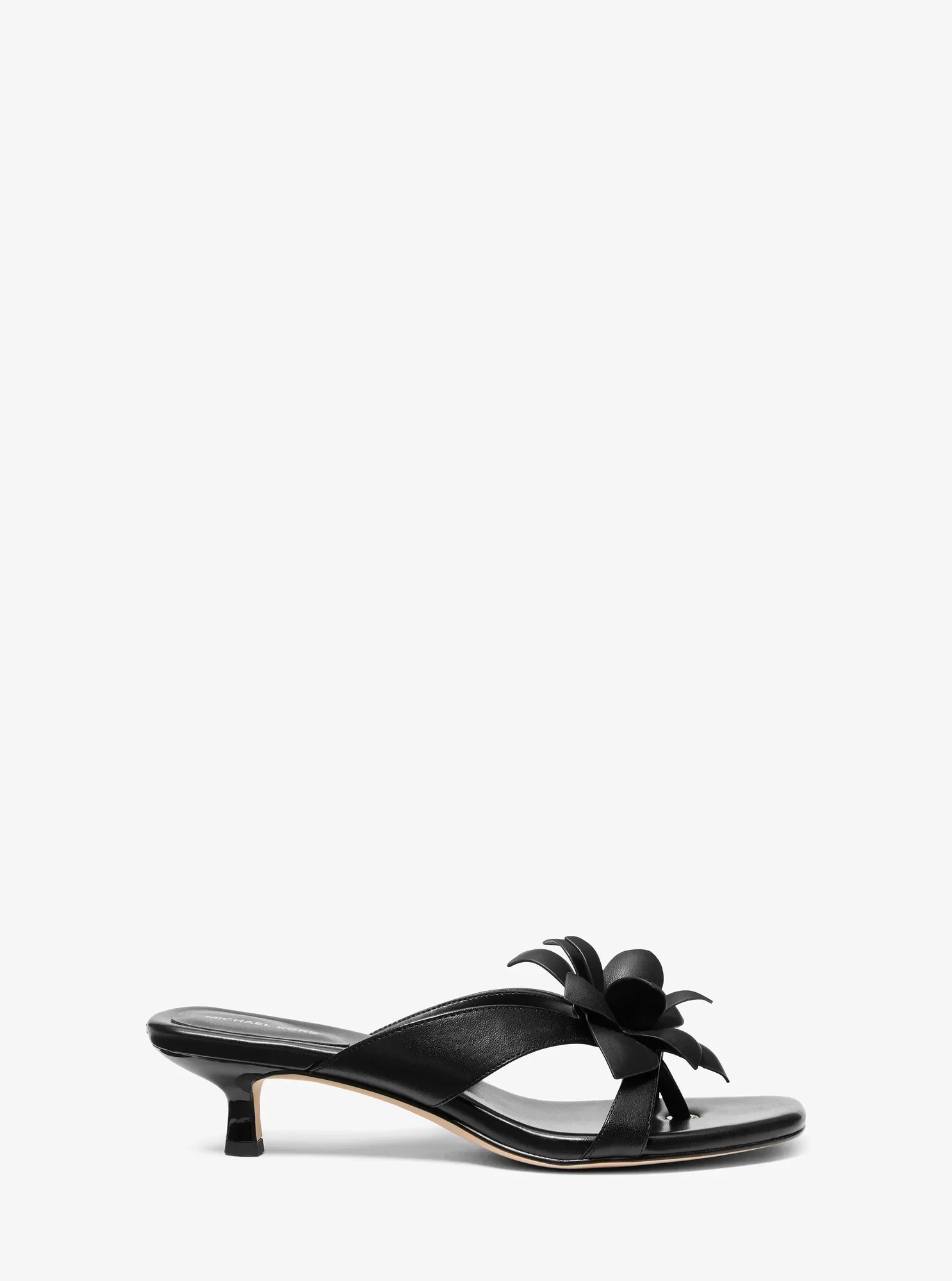 Женские сандалии Michael Kors Jacie Floral Embellished Leather Kitten Heel Sandal, цвет: Чёрный — фото 2
