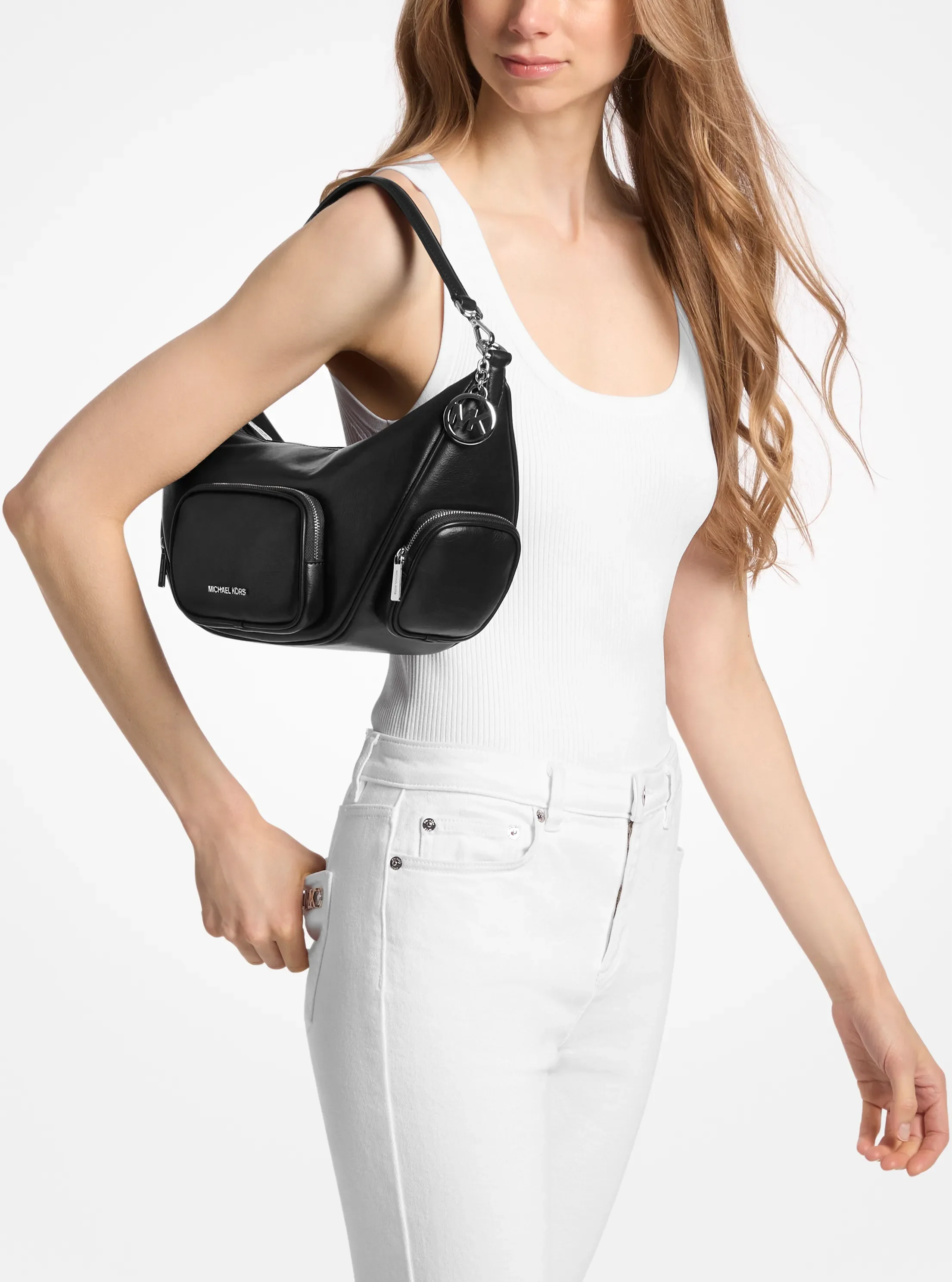 Женская сумка Michael Kors Merritt Medium Burnished Convertible Shoulder, цвет: Чёрный — фото 4