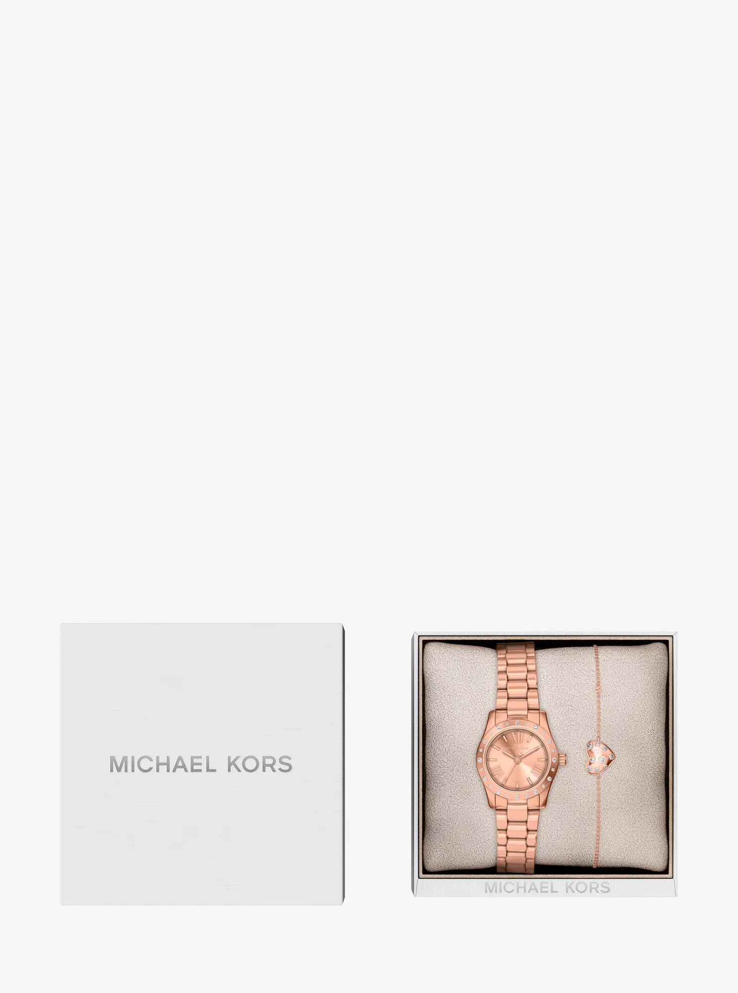Женские часы Michael Kors Petite Lexington Pavé Rose Gold-Tone Watch and Heart Bracelet Gift Set, цвет: Розовое золото — фото 5