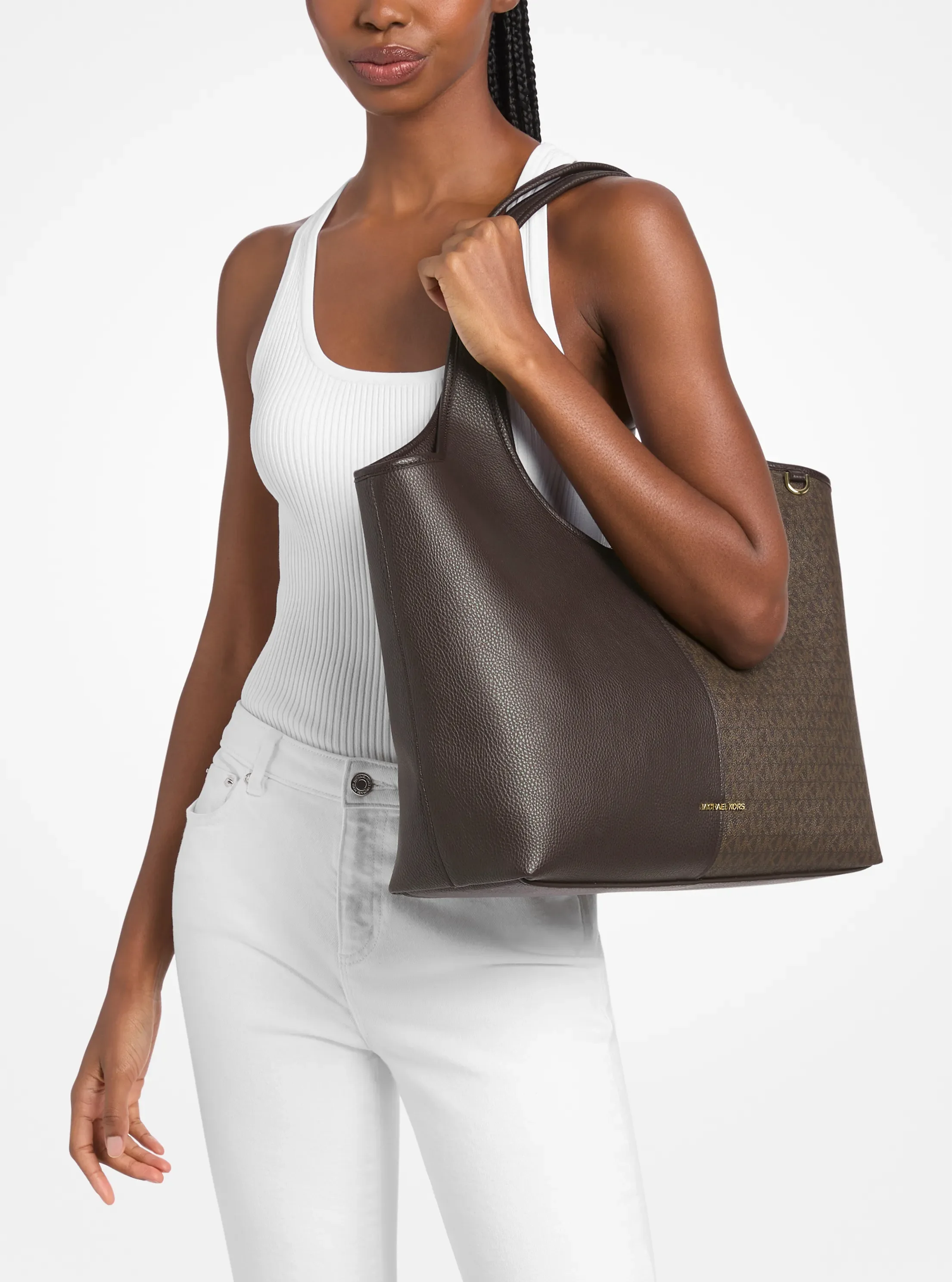Женская сумка Michael Kors Henly Large Signature Logo and Textured, цвет: Шоколадный — фото 3