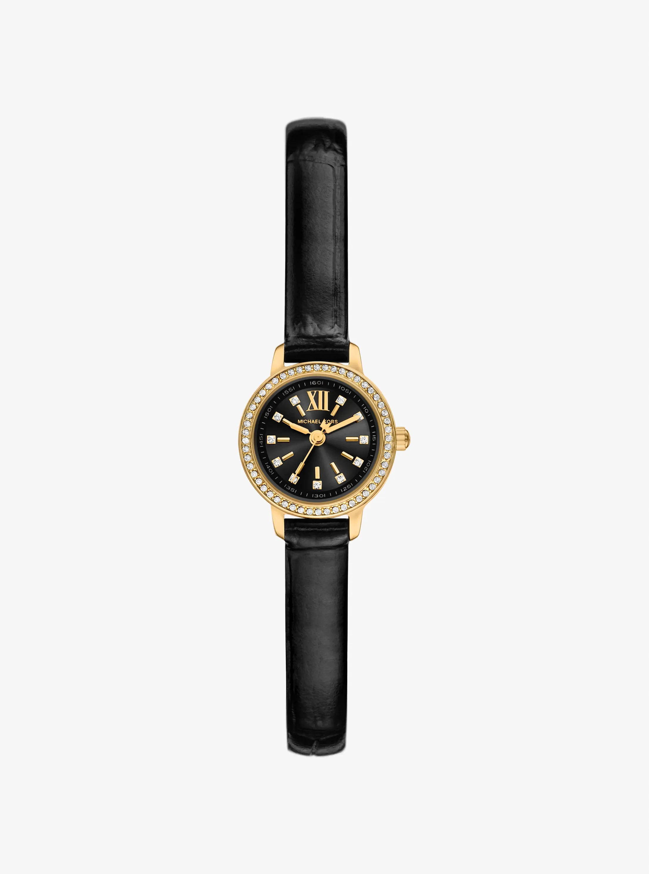 Часы Michael Kors Micro Melissa Pavé Gold-Tone and Crocodile Embossed Leather Watch, цвет: Золотой