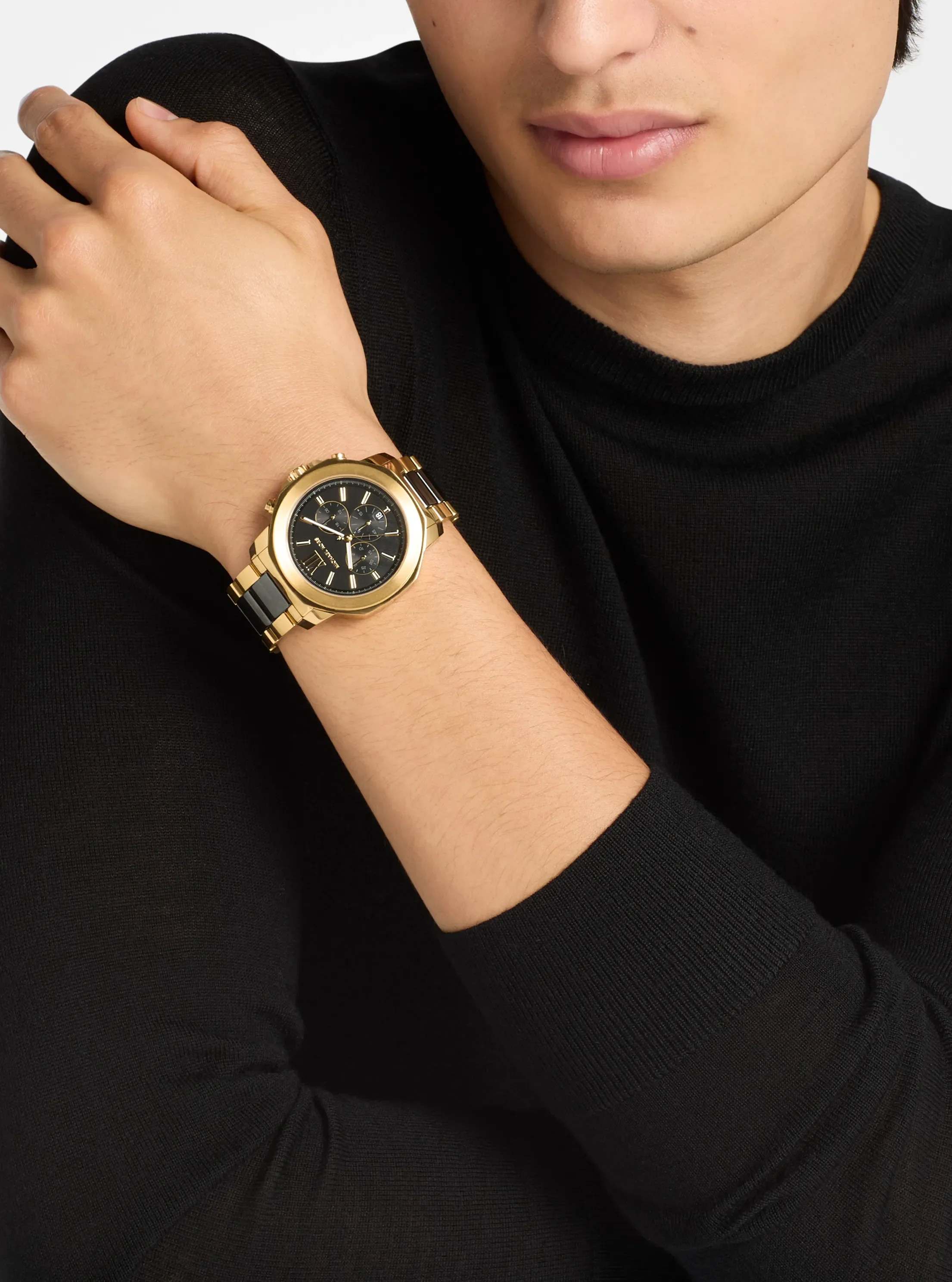 Мужские часы Michael Kors Oversized Prescott Gold-Tone and Ceramic Watch — фото 4