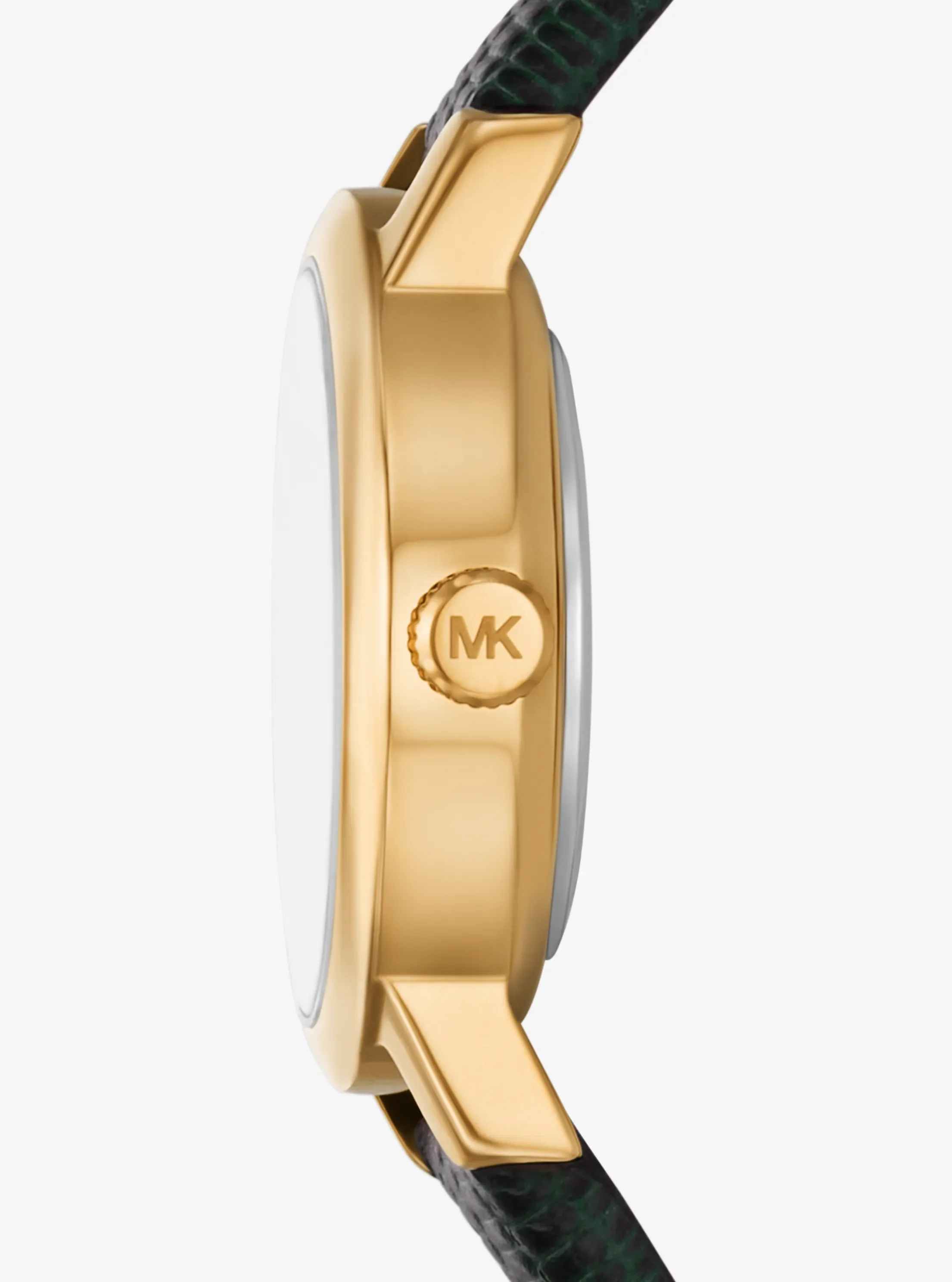 Женские часы Michael Kors Petite Maude Gold-Tone and Lizard Embossed Leather Watch — фото 2