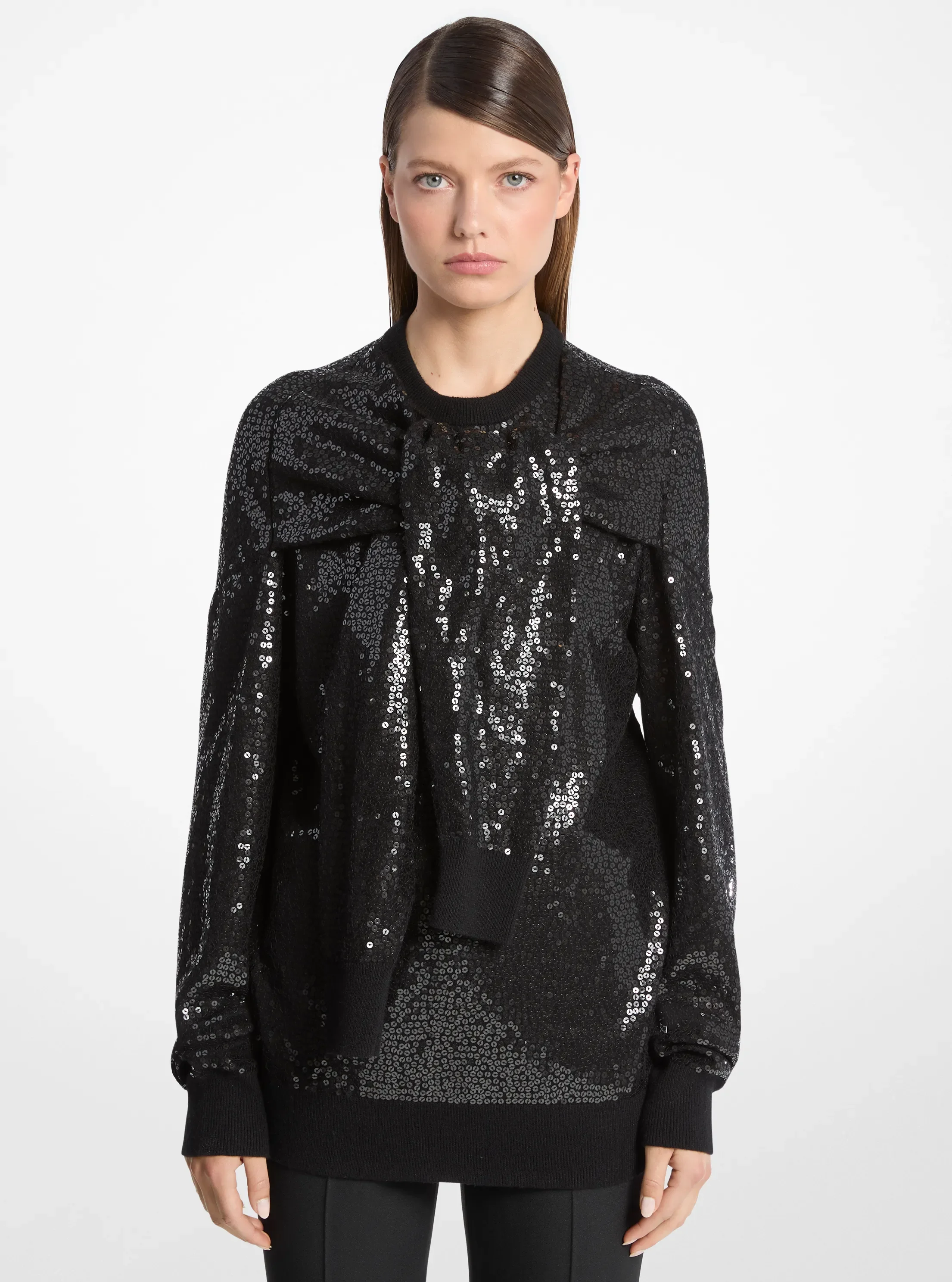 Свитер Michael Kors Hand-Embroidered Sequin Cashmere Scarf-Effect, цвет: Чёрный