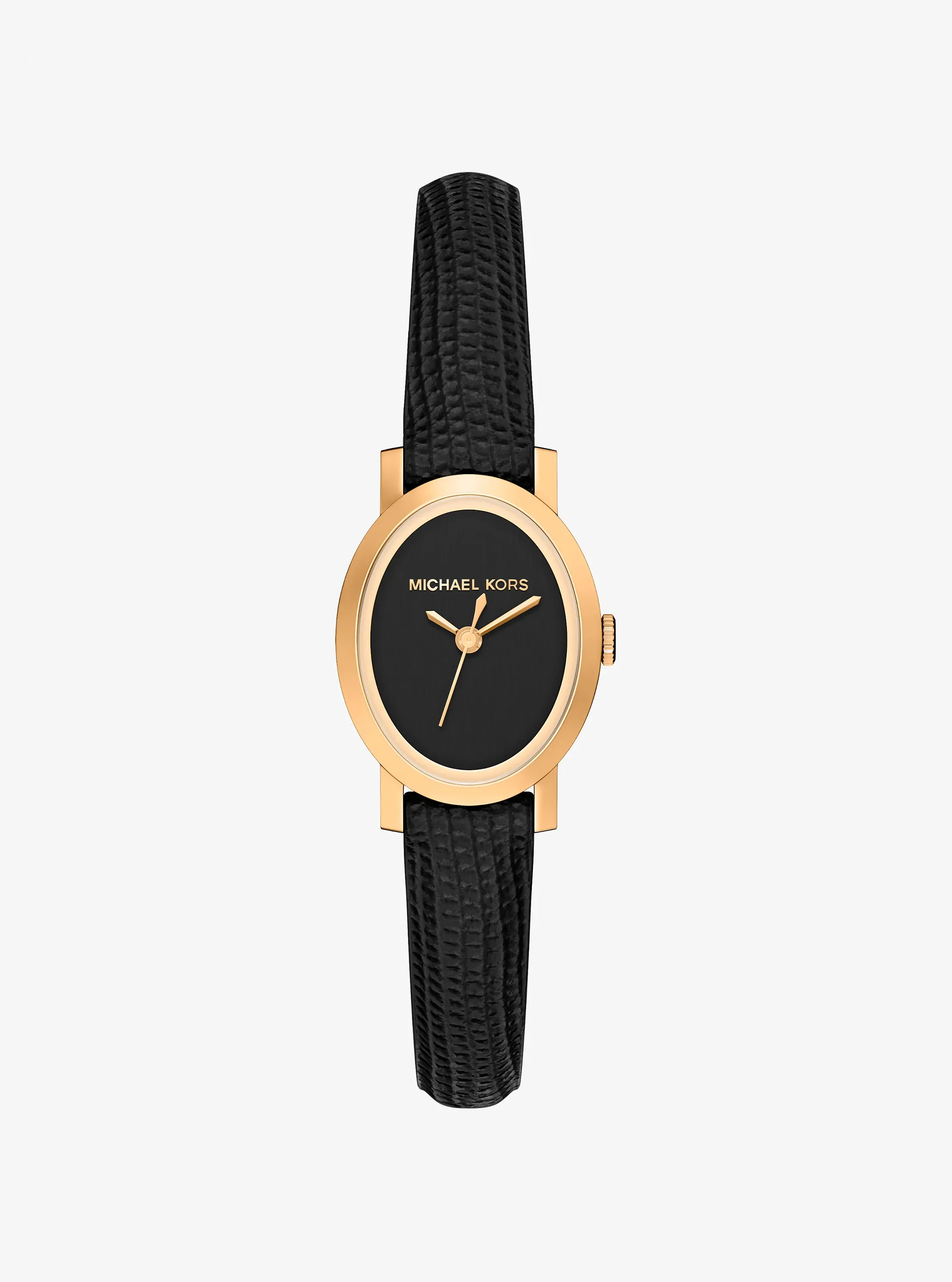 Женские часы Michael Kors Petite Maude Gold-Tone and Lizard Embossed Leather Watch, цвет: Чёрный