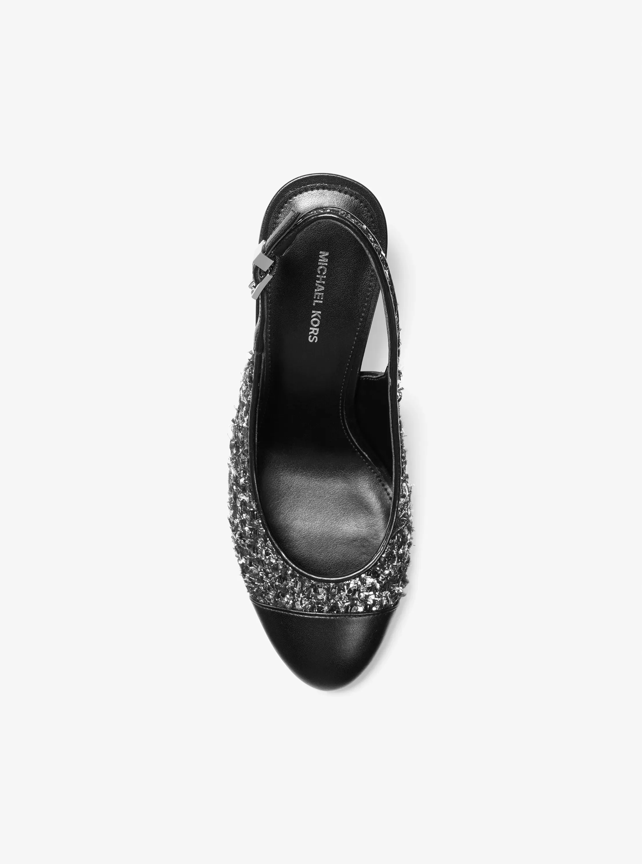 Женские туфли Michael Kors Piper Flex Metallic Tweed and Leather Slingback Pump, цвет: Чёрный — фото 3