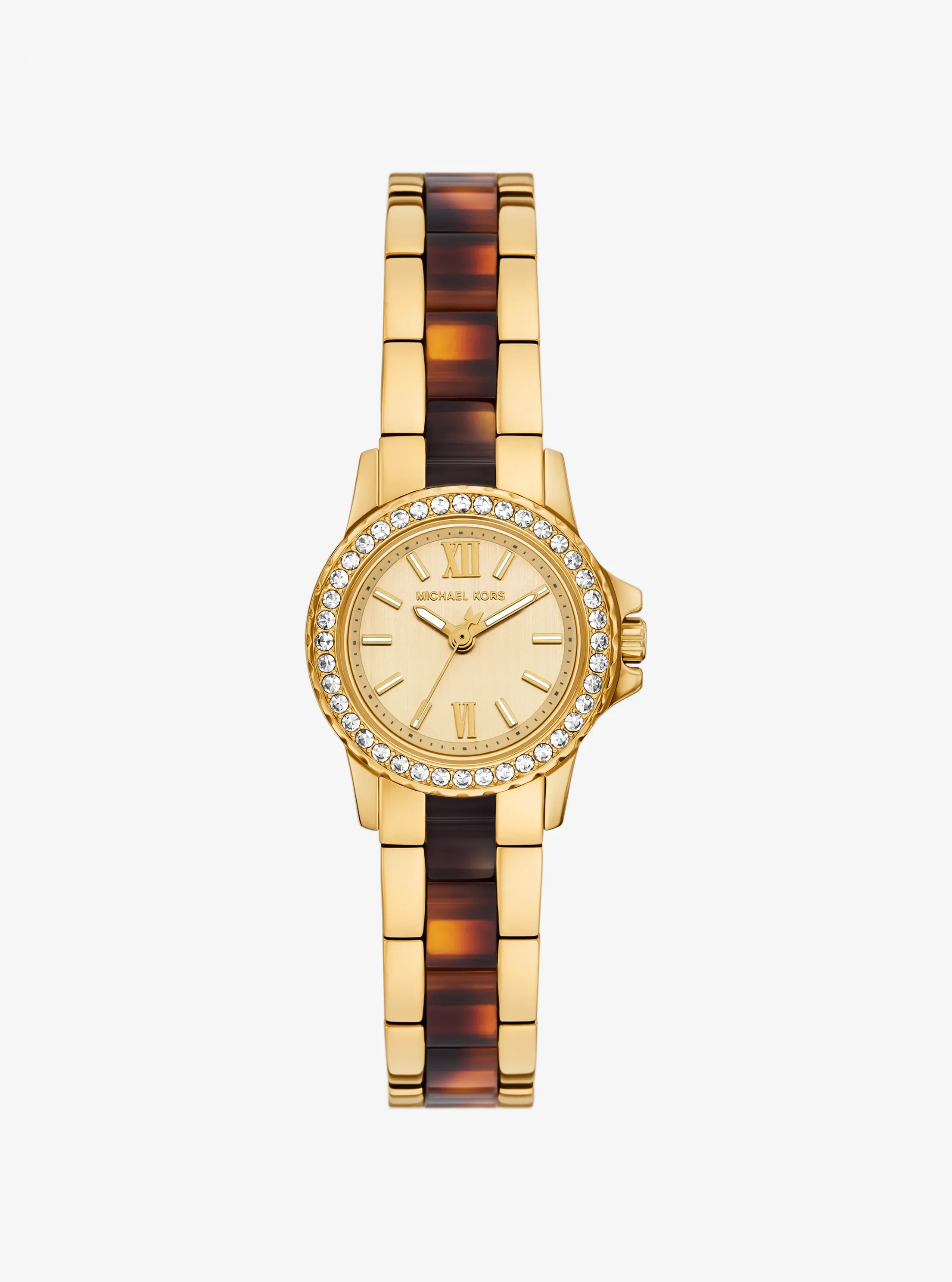 Часы Michael Kors Petite Everest Pavé Gold-Tone and Tortoiseshell Acetate Watch, цвет: Золотой