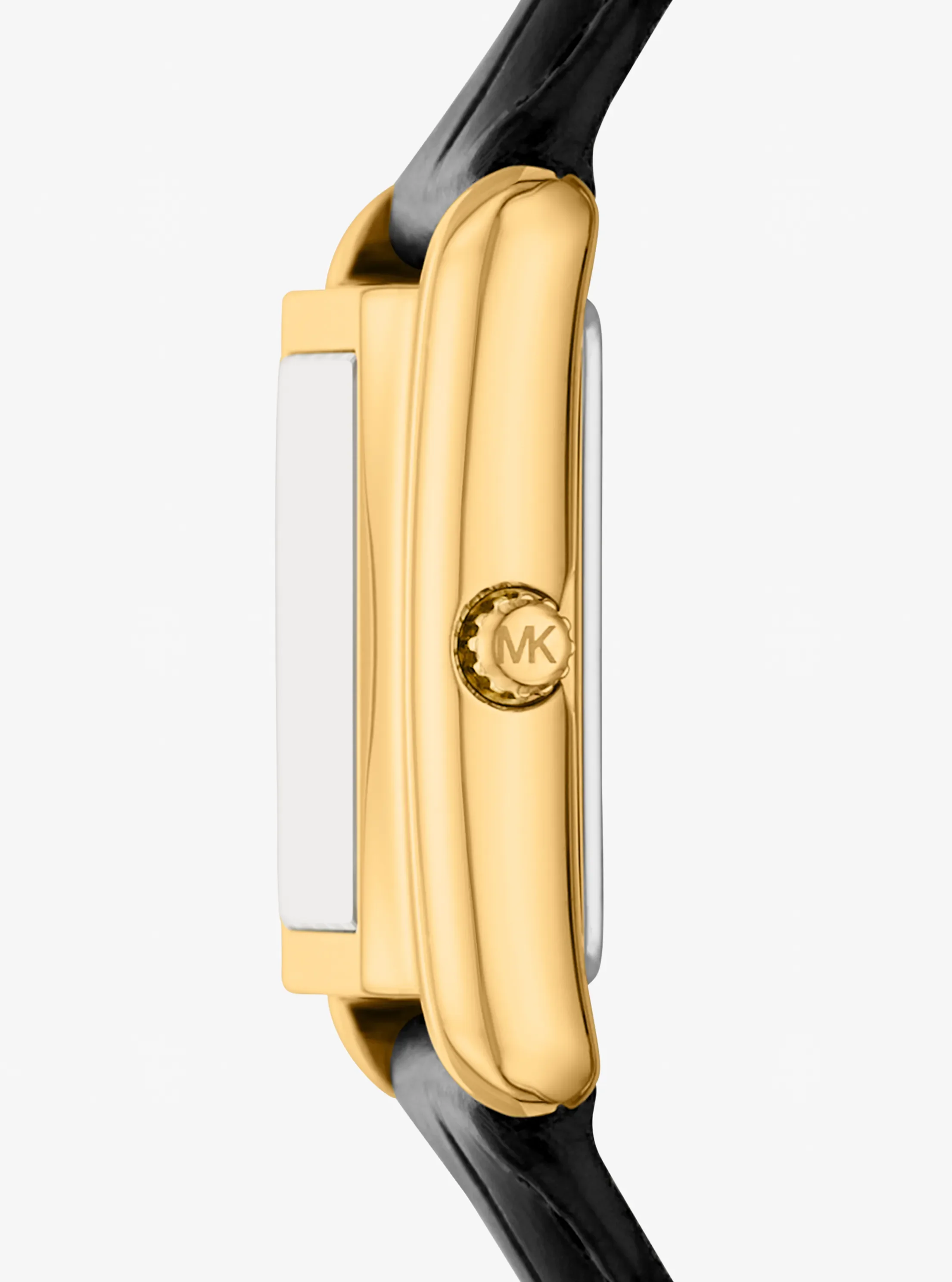 Женские часы Michael Kors Petite Essex Gold-Tone and Crocodile Embossed Leather Strap Watch, цвет: Чёрный — фото 2