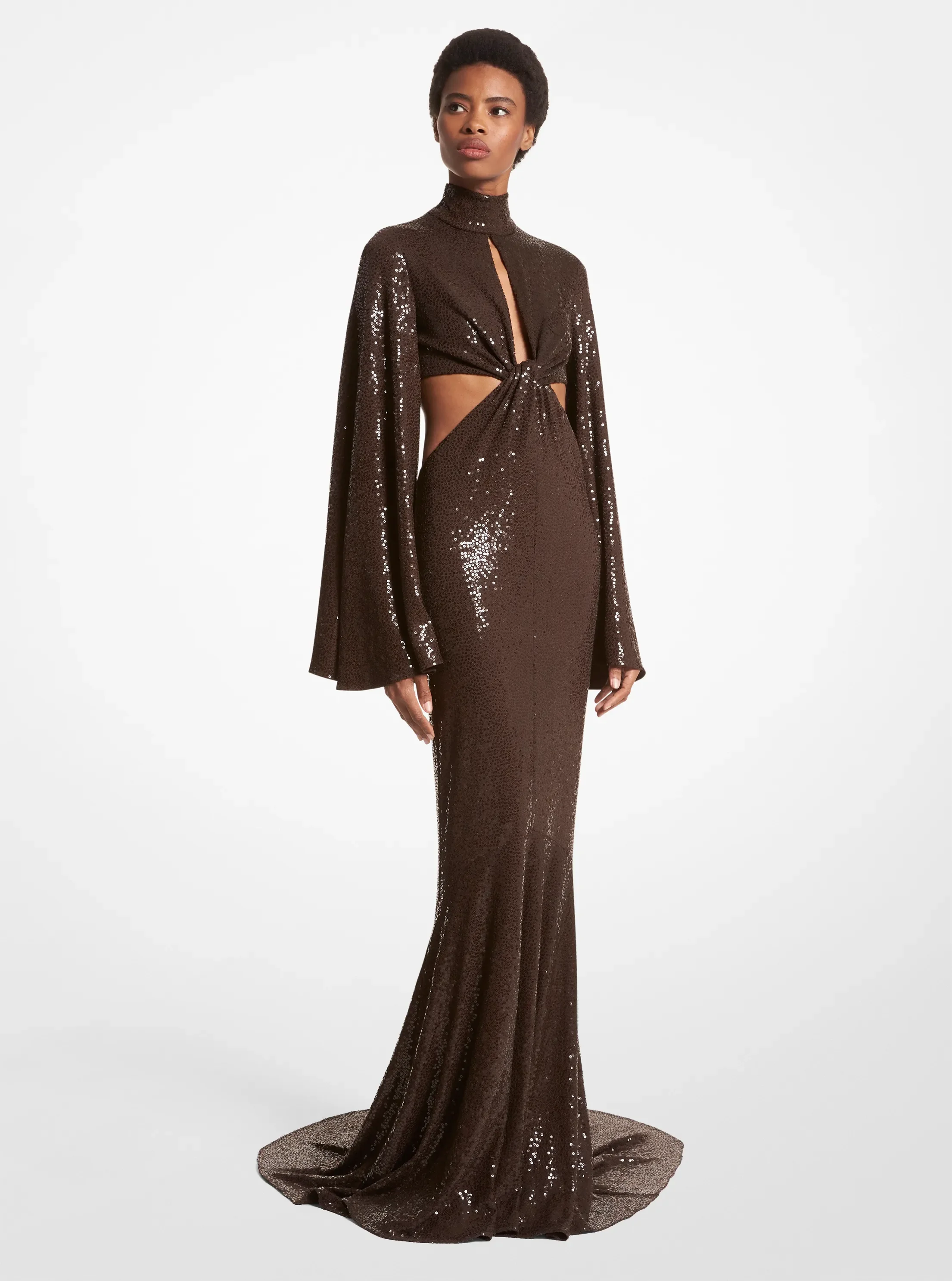 Женские платья Michael Kors Hand-Embroidered Sequin Stretch Matte Jersey Fishtail Gown, цвет: Шоколадный