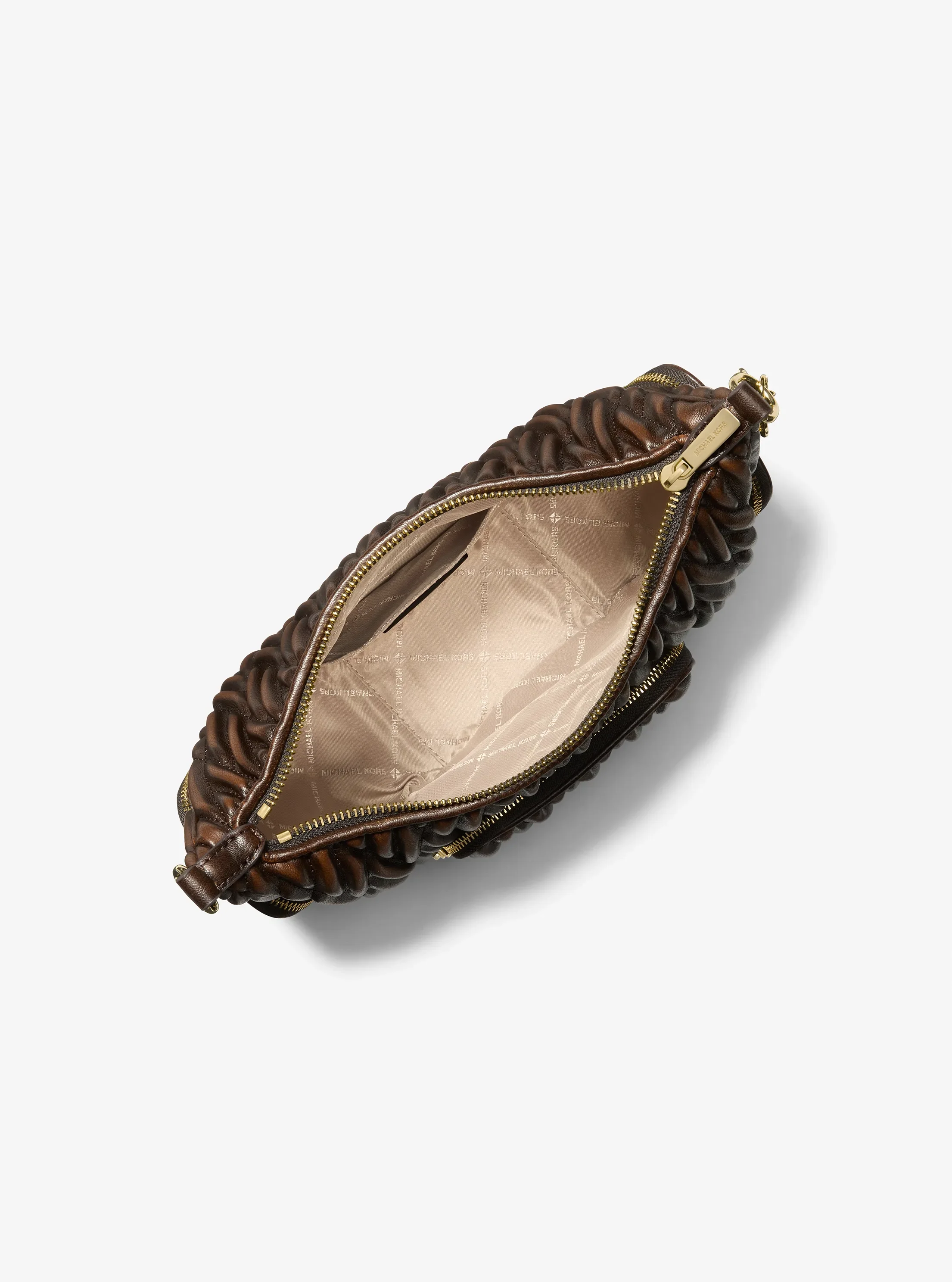Женская сумка Michael Kors Merritt Small Matelassé Burnished Convertible Shoulder, цвет: Шоколадный — фото 2