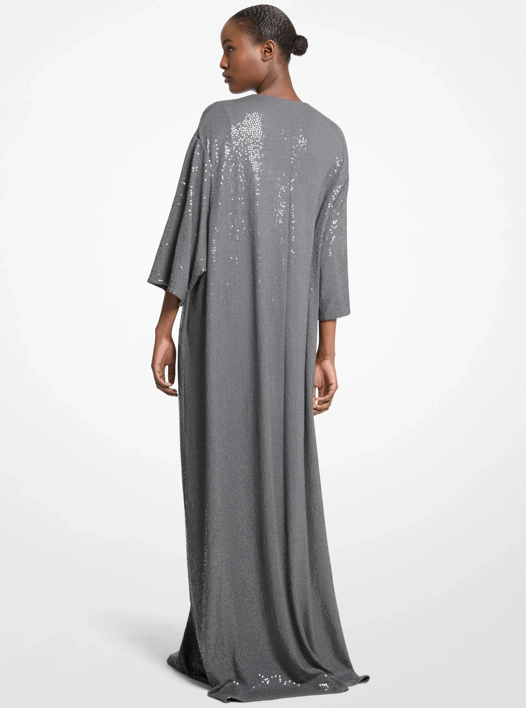 Женские платья Michael Kors Hand-Embroidered Sequin Stretch Jersey Caftan Gown, цвет: Графитовый — фото 2