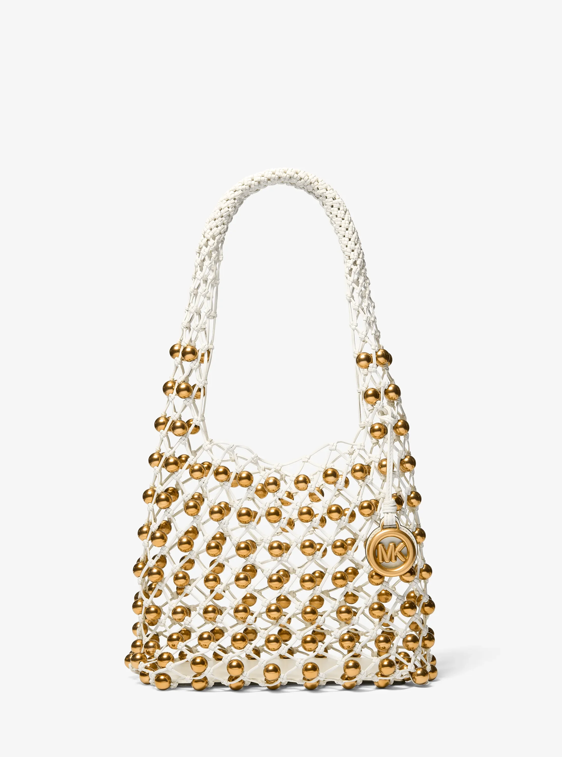 Женская сумка Michael Kors Limited-Edition Gwen Small Studded Hand-Woven Leather Hobo Shoulder Bag, цвет: Яичная скорлупа — фото 4