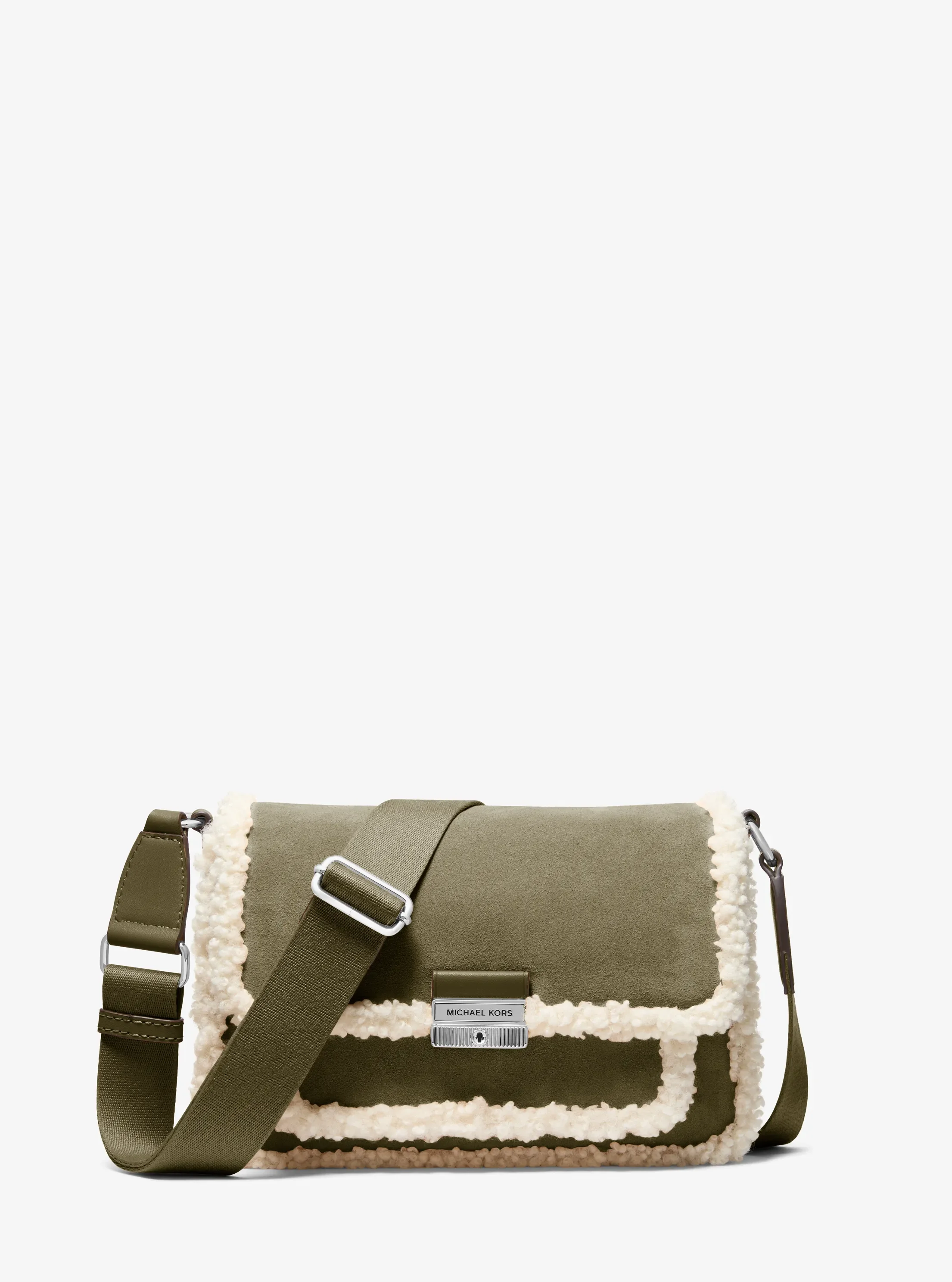 Michael Kors Bradshaw Medium Suede and Faux Shearling Messenger Bag