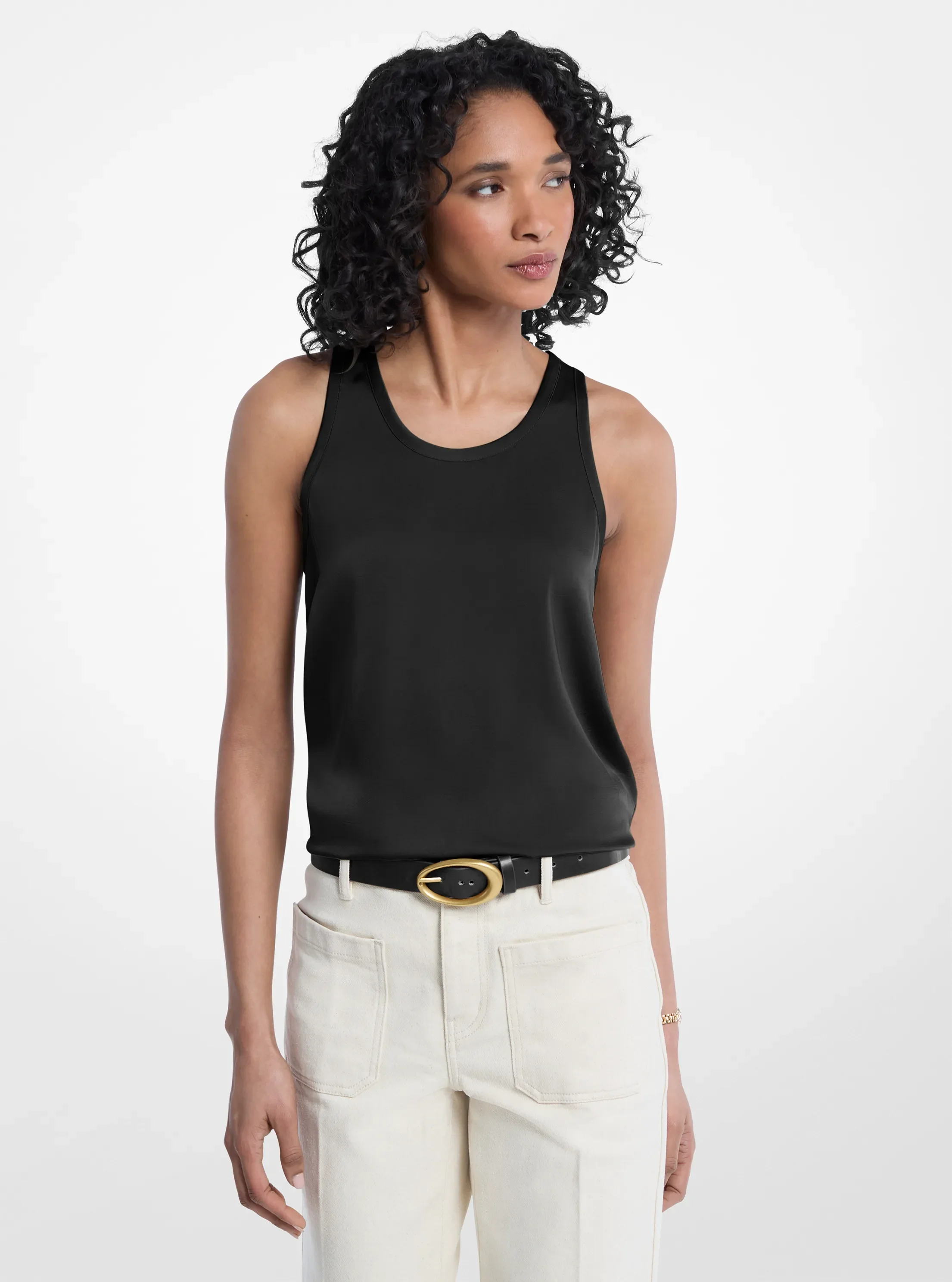 Женский топ Michael Kors Satin Tank Top, цвет: Чёрный