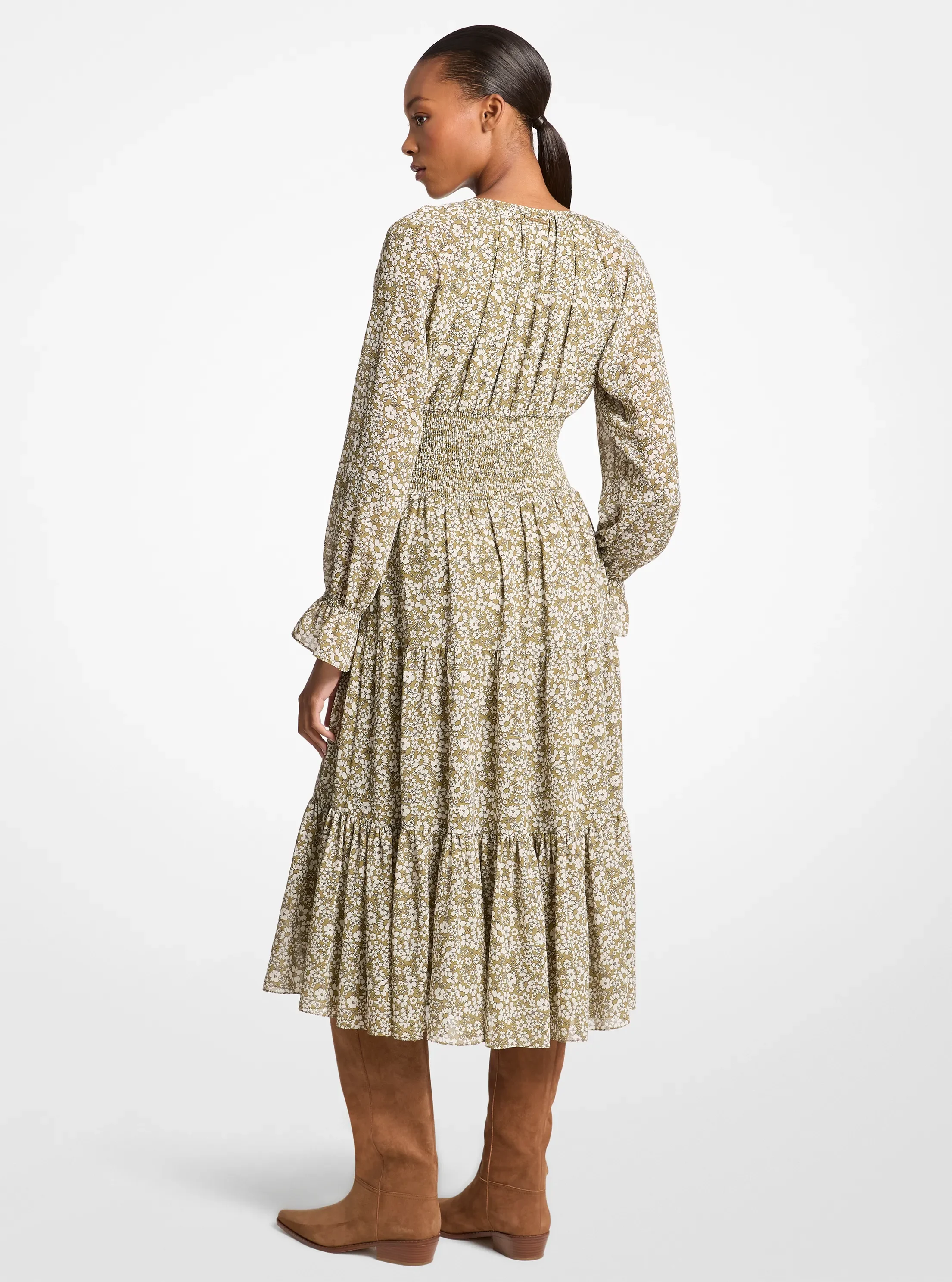 Платье Michael Kors Floral Print Georgette Midi, цвет: Oregano — фото 2