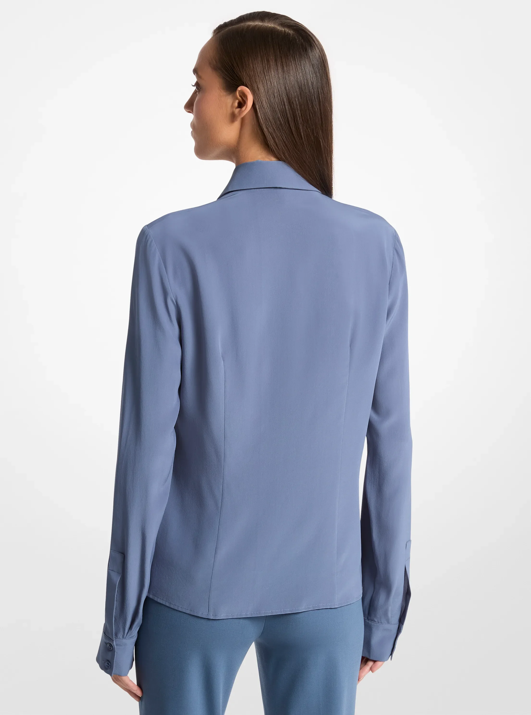 Женская рубашка Michael Kors Hansen Silk Crepe De Chine, цвет: Стальной — фото 2