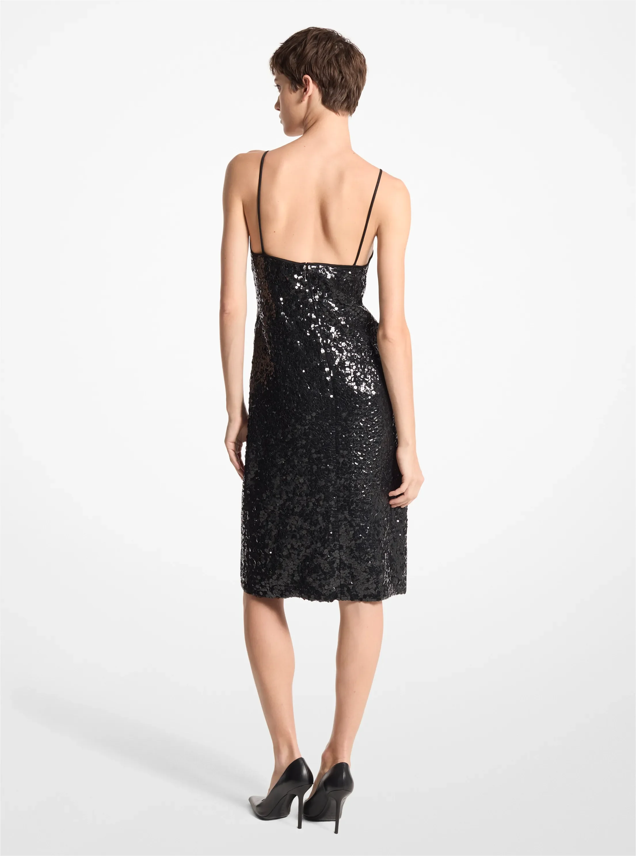 Платье Michael Kors Hand-Embroidered Sequin Silk Georgette Slip, цвет: Чёрный — фото 2