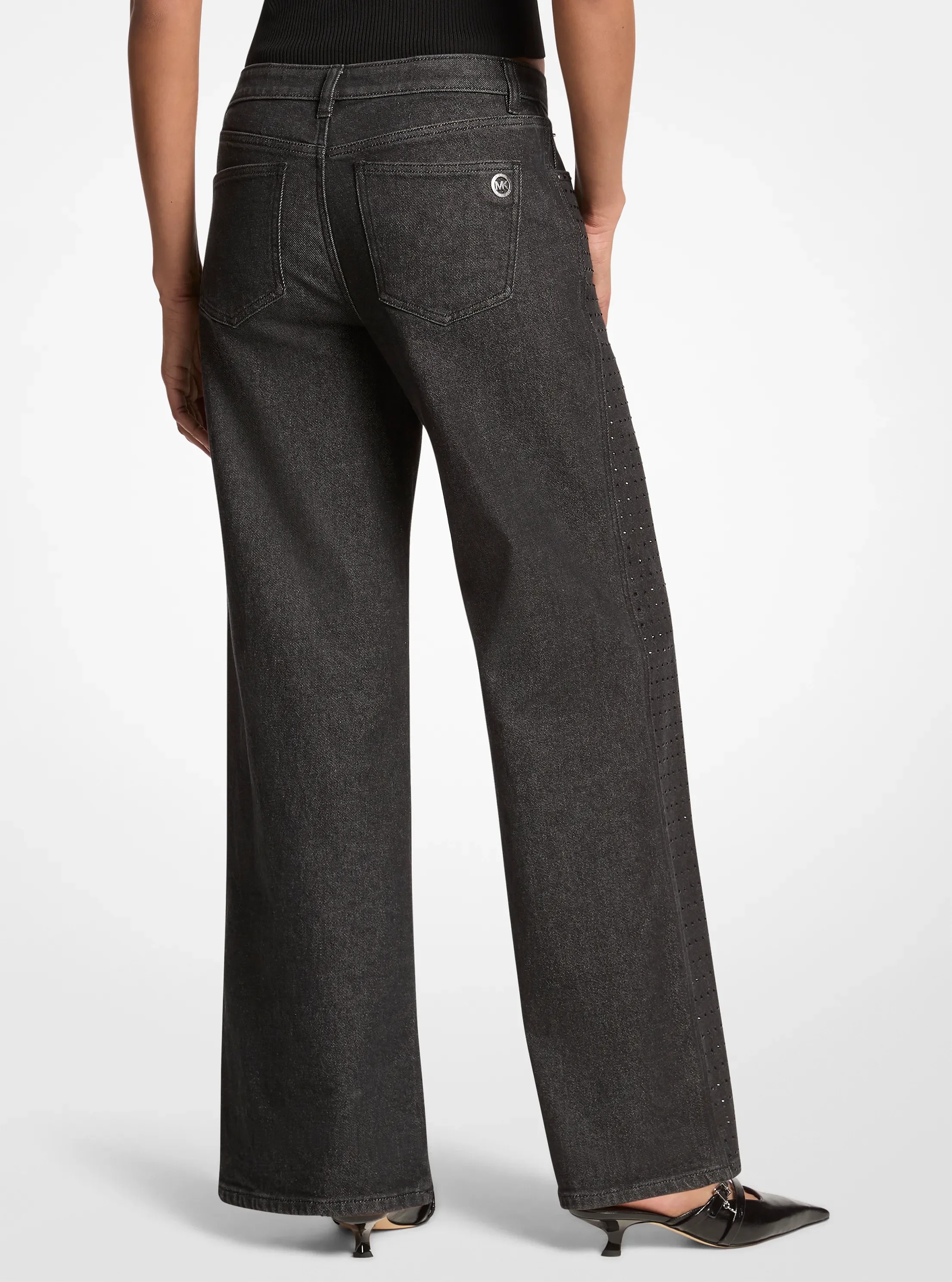 Джинсы Michael Kors Studded Stretch Denim Wide-Leg, цвет: Чёрный — фото 2
