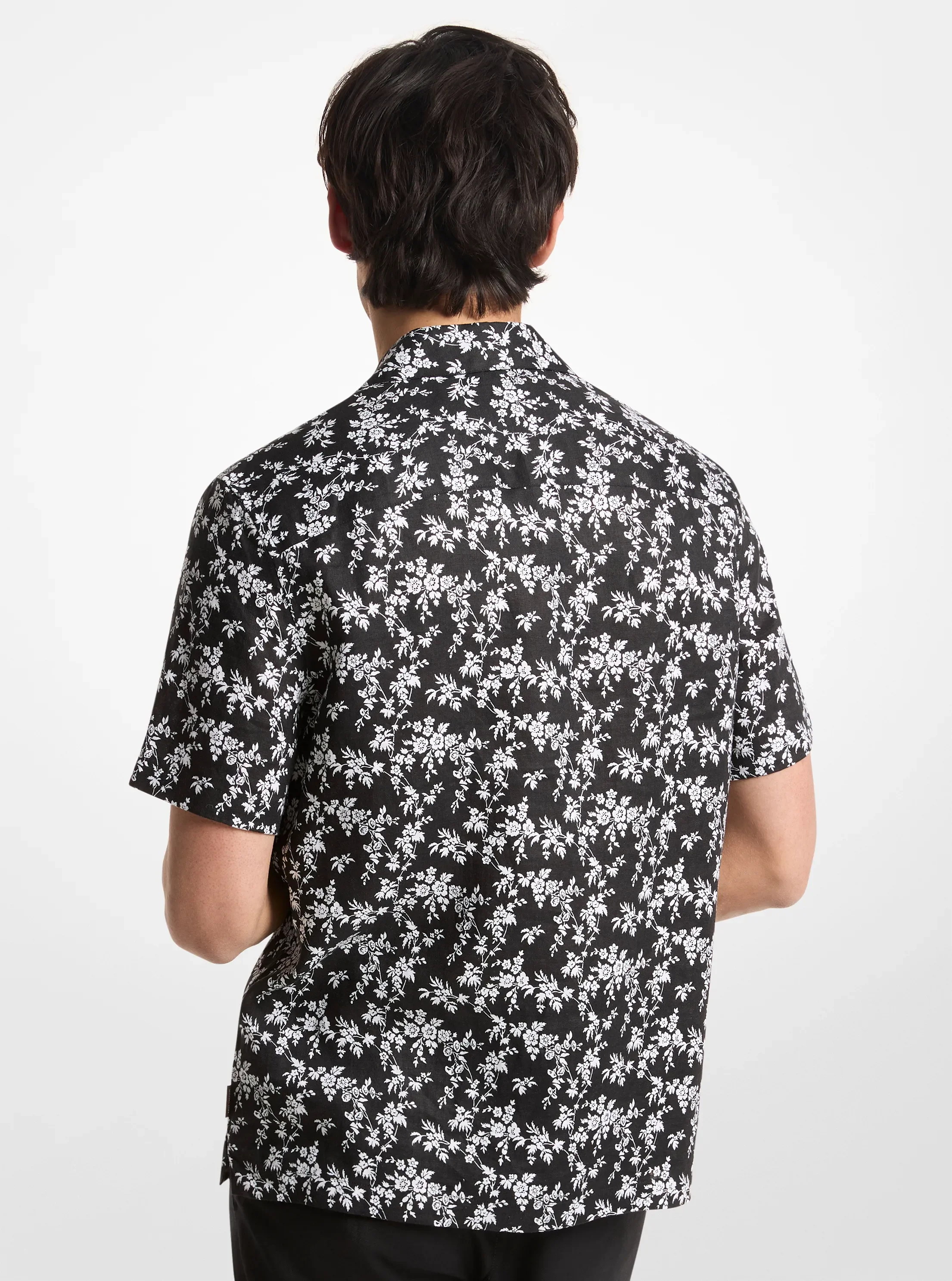 Рубашка Michael Kors Floral Print Linen Camp, цвет: Чёрный — фото 2