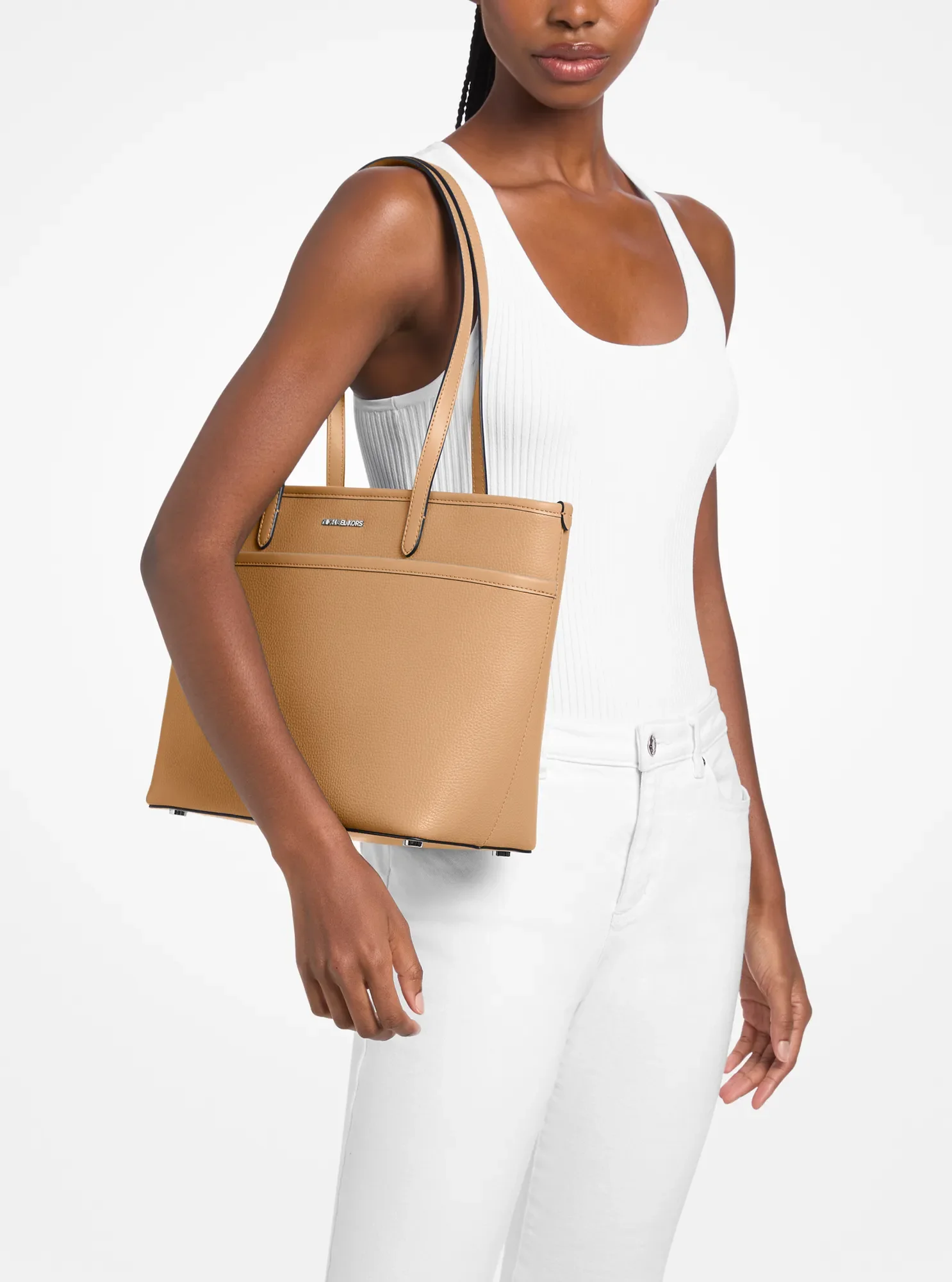 Женская сумка Michael Kors Marlowe Medium Pebbled Leather Pocket, цвет: Арахисовый — фото 3