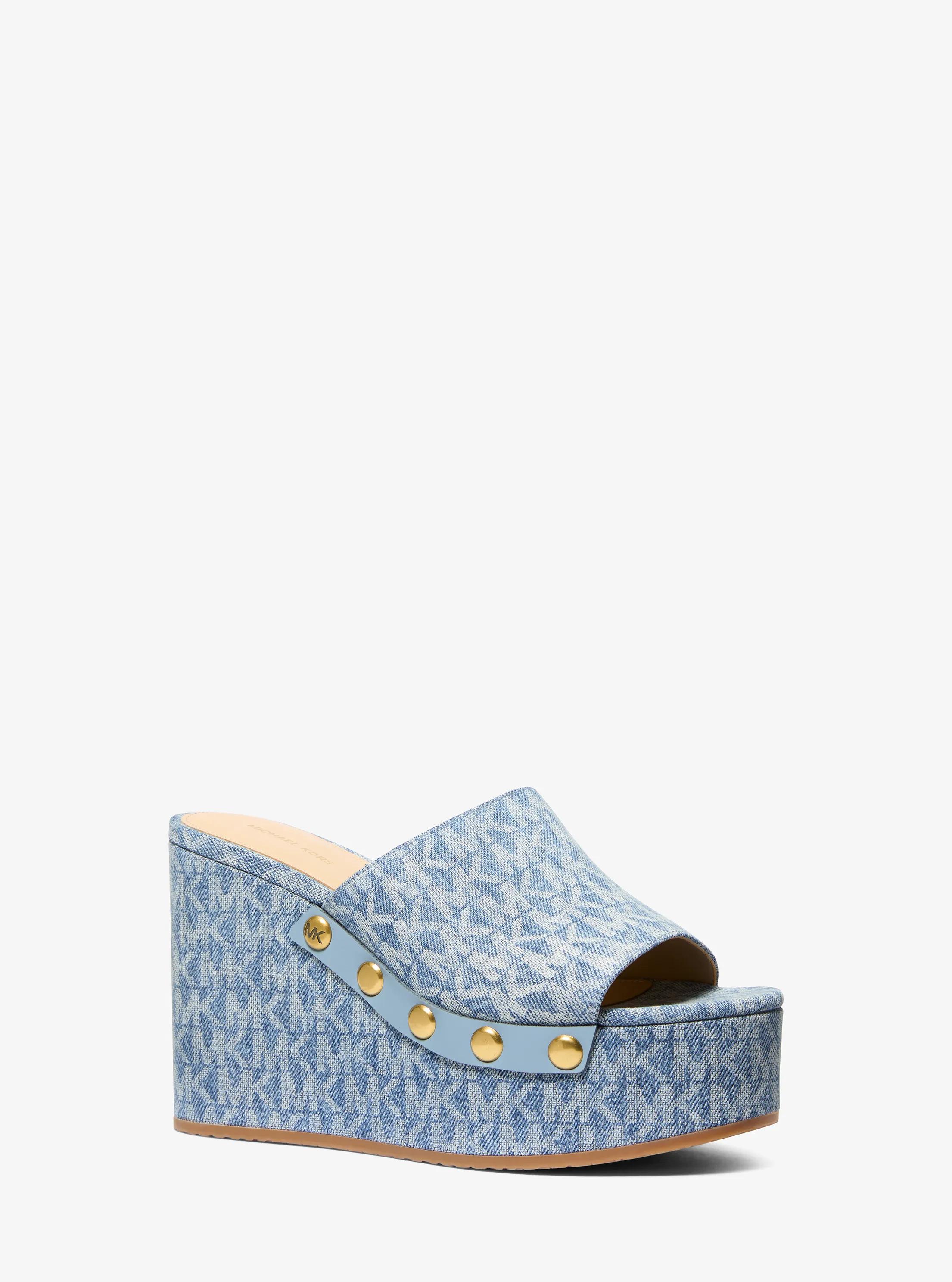 Mayes Signature Logo Print Denim Wedge Sandal