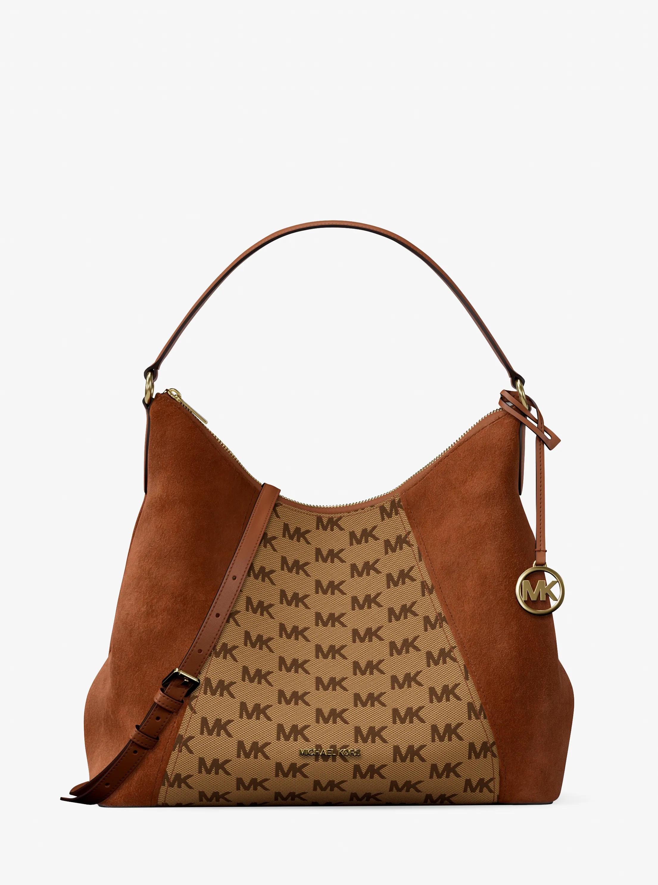 Grand sac port&eacute; &eacute;paule convertible Sienna en daim et jacquard &agrave; logo in BEIGE/&Eacute;B&Egrave;NE/MARRON | Michael Kors