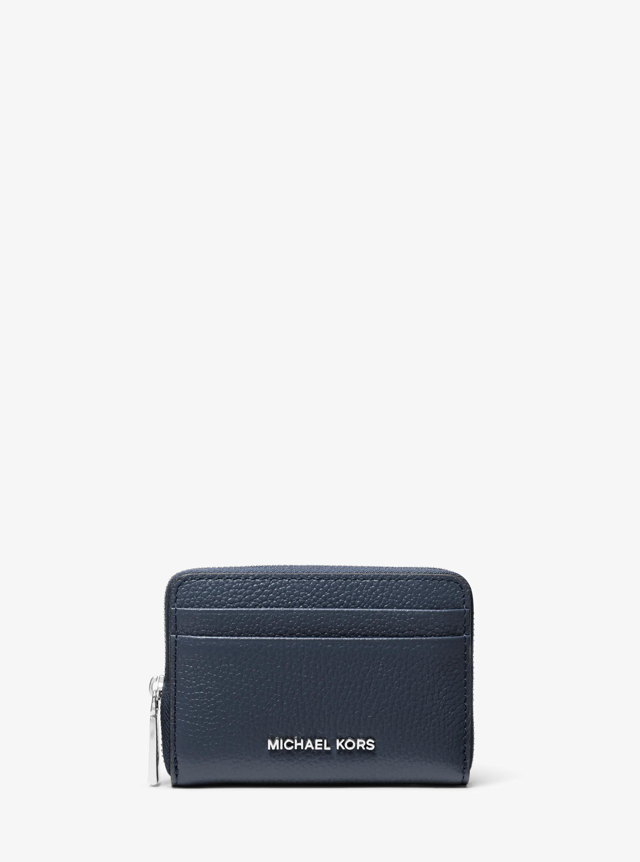 Jet Set Small Pebbled Leather Zip-Around Card Case in NAVY | Michael Kors