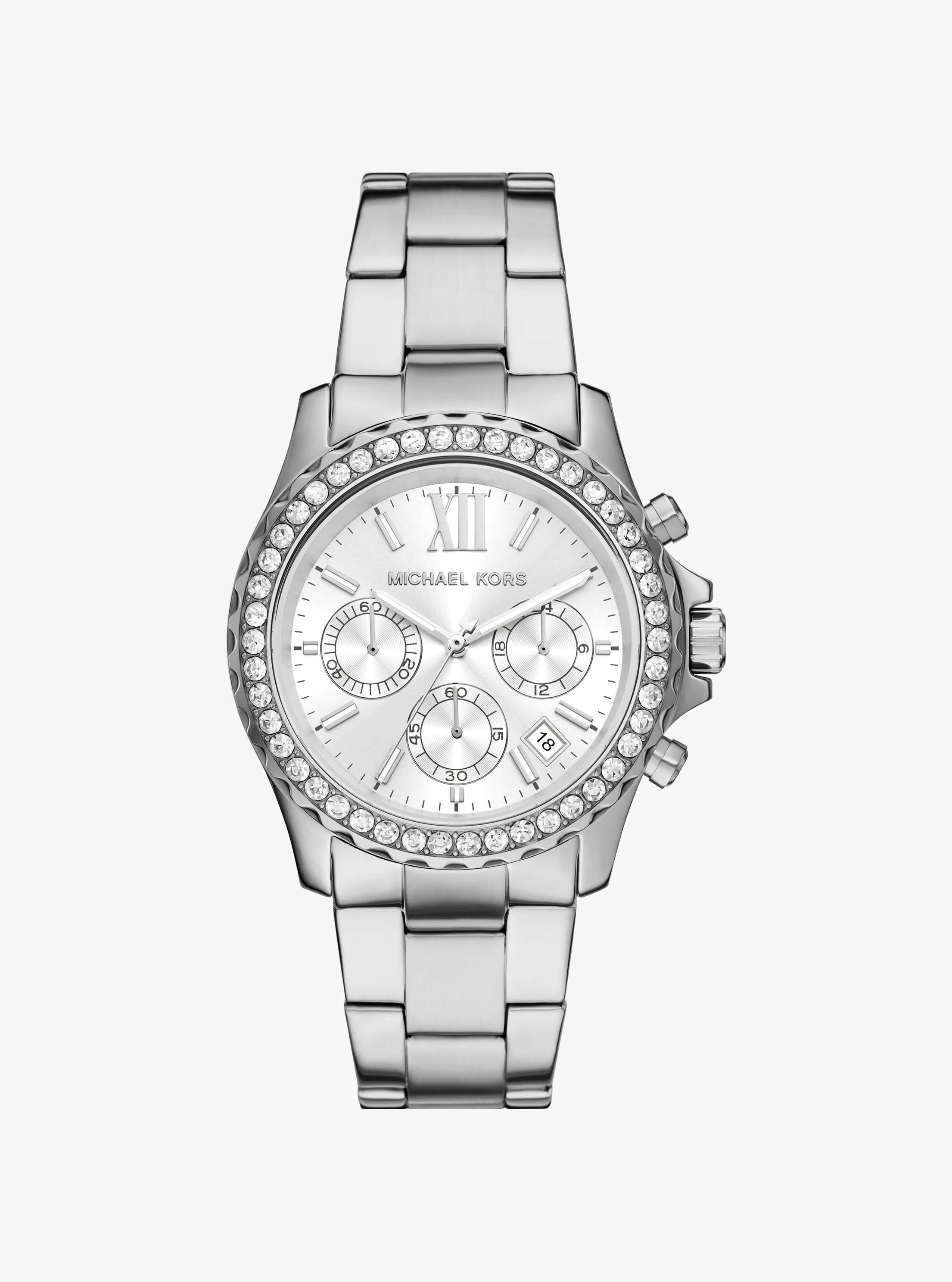 Oversized Everest Pav&eacute; Silver-Tone Watch in SILVER | Michael Kors
