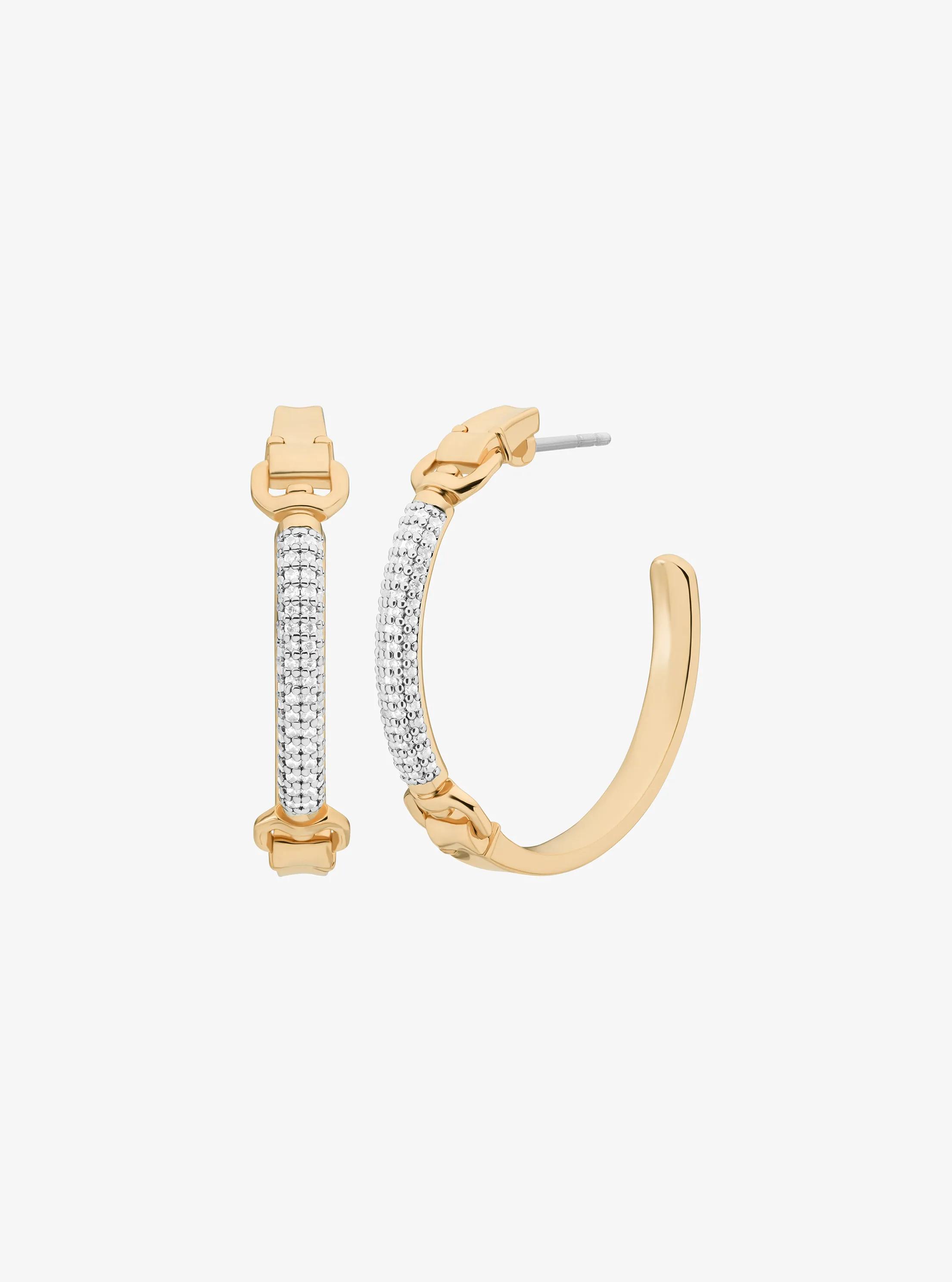 Aretes de argolla con motivo de bocado y pav&eacute; in DORADO | Michael Kors