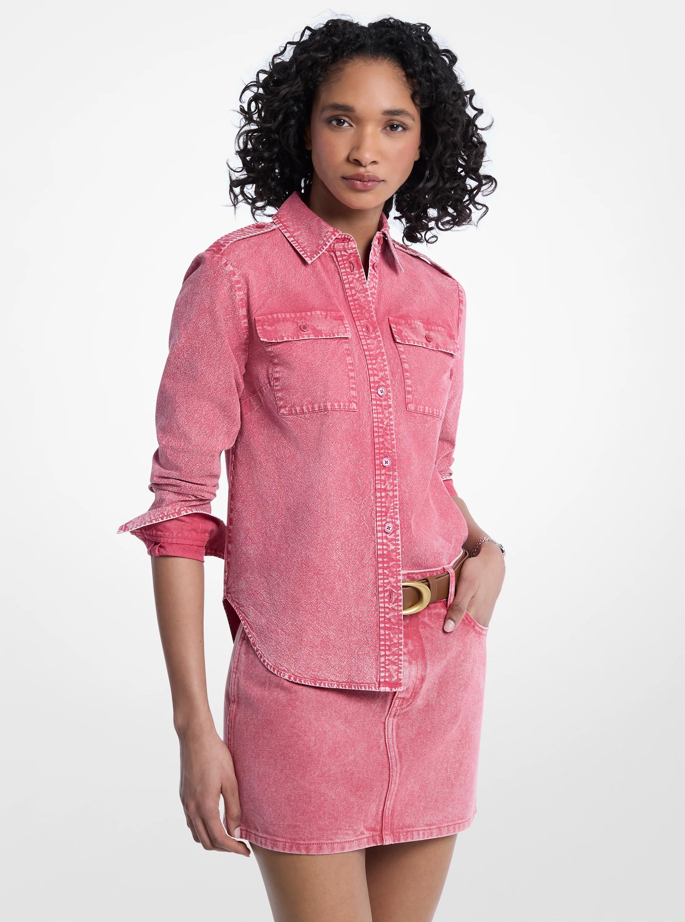 Garment-Dyed Denim Shirt in LT BERRY SORBET | Michael Kors