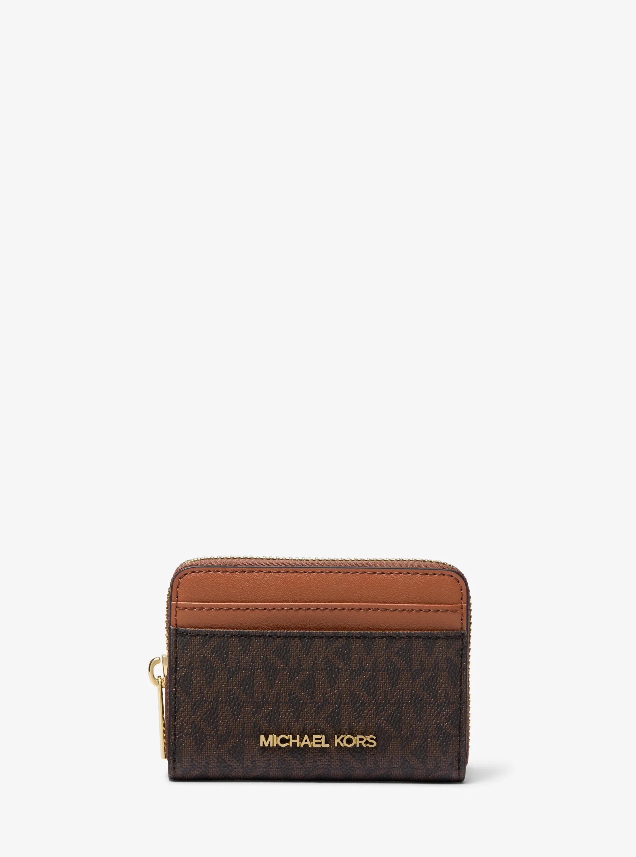 Jet Set Travel Medium Logo Zip-Around Card Case in BROWN | Michael Kors