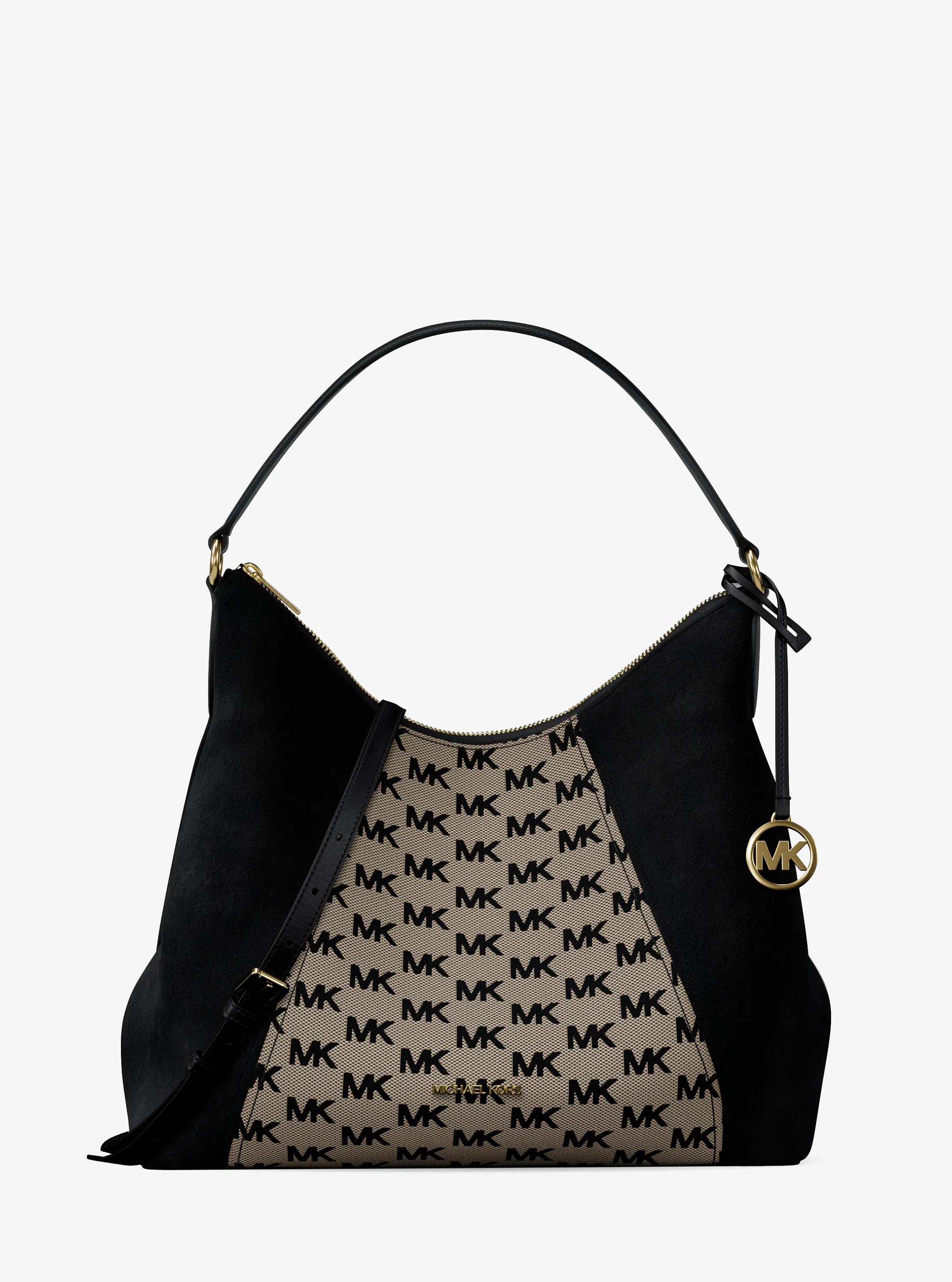 Sienna Large Logo Jacquard and Suede Convertible Shoulder Bag in BLACK | Michael Kors