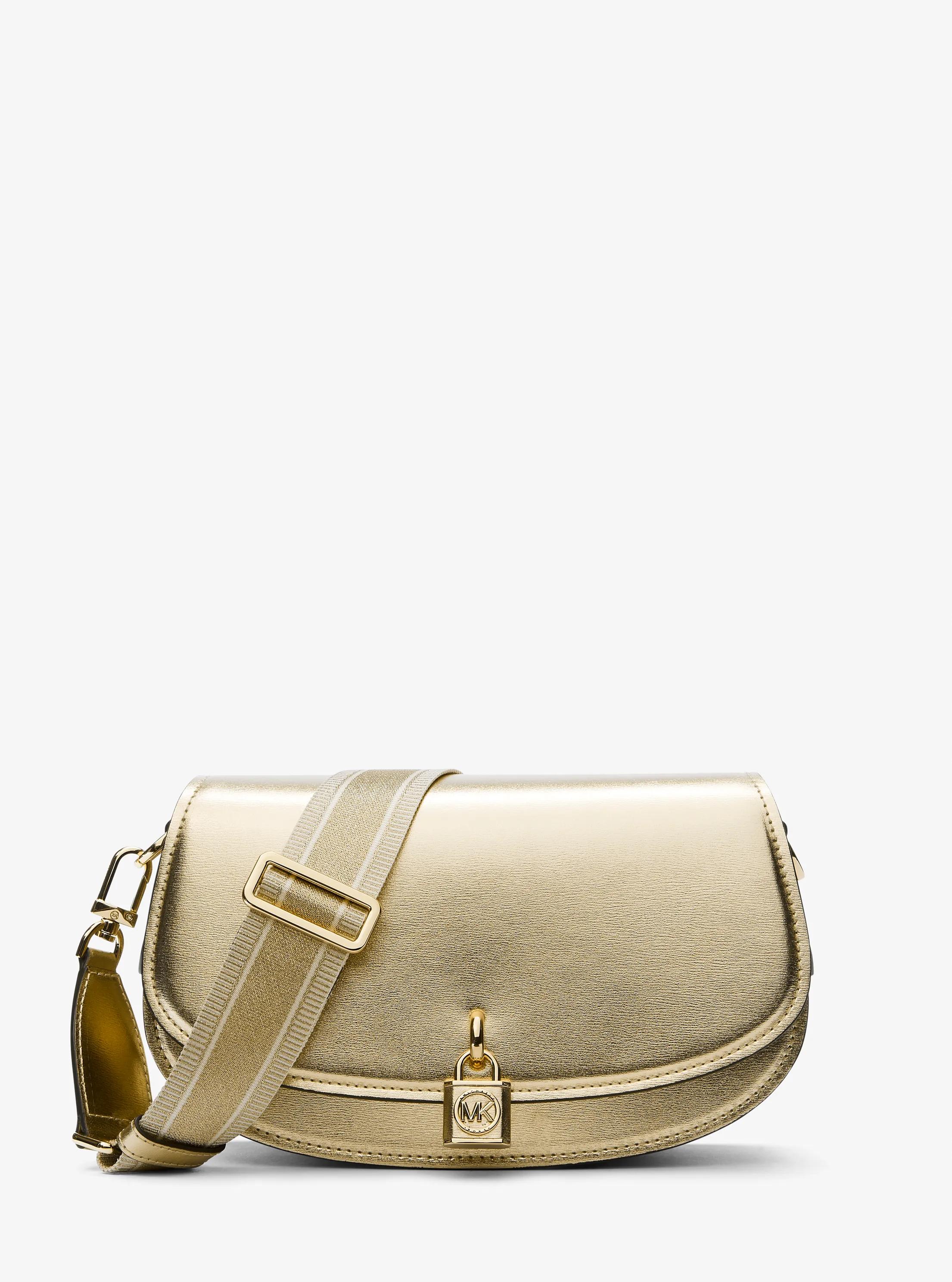 Mila Medium Metallic Leather Messenger Bag in PALE GOLD | Michael Kors