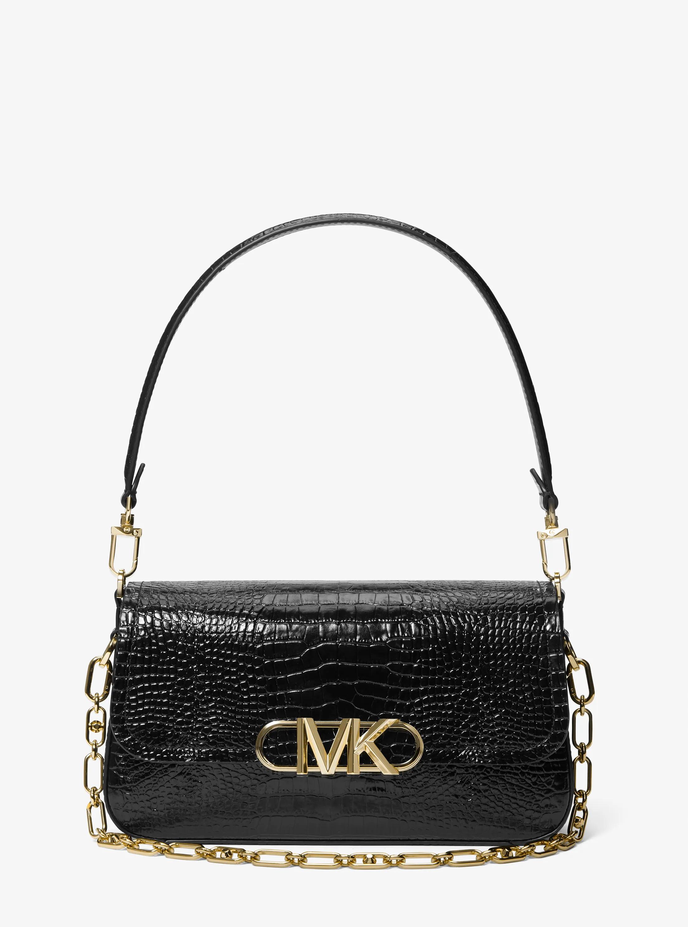 Bolso de hombro Parker mediano de piel con motivo de cocodrilo en relieve in NEGRO | Michael Kors