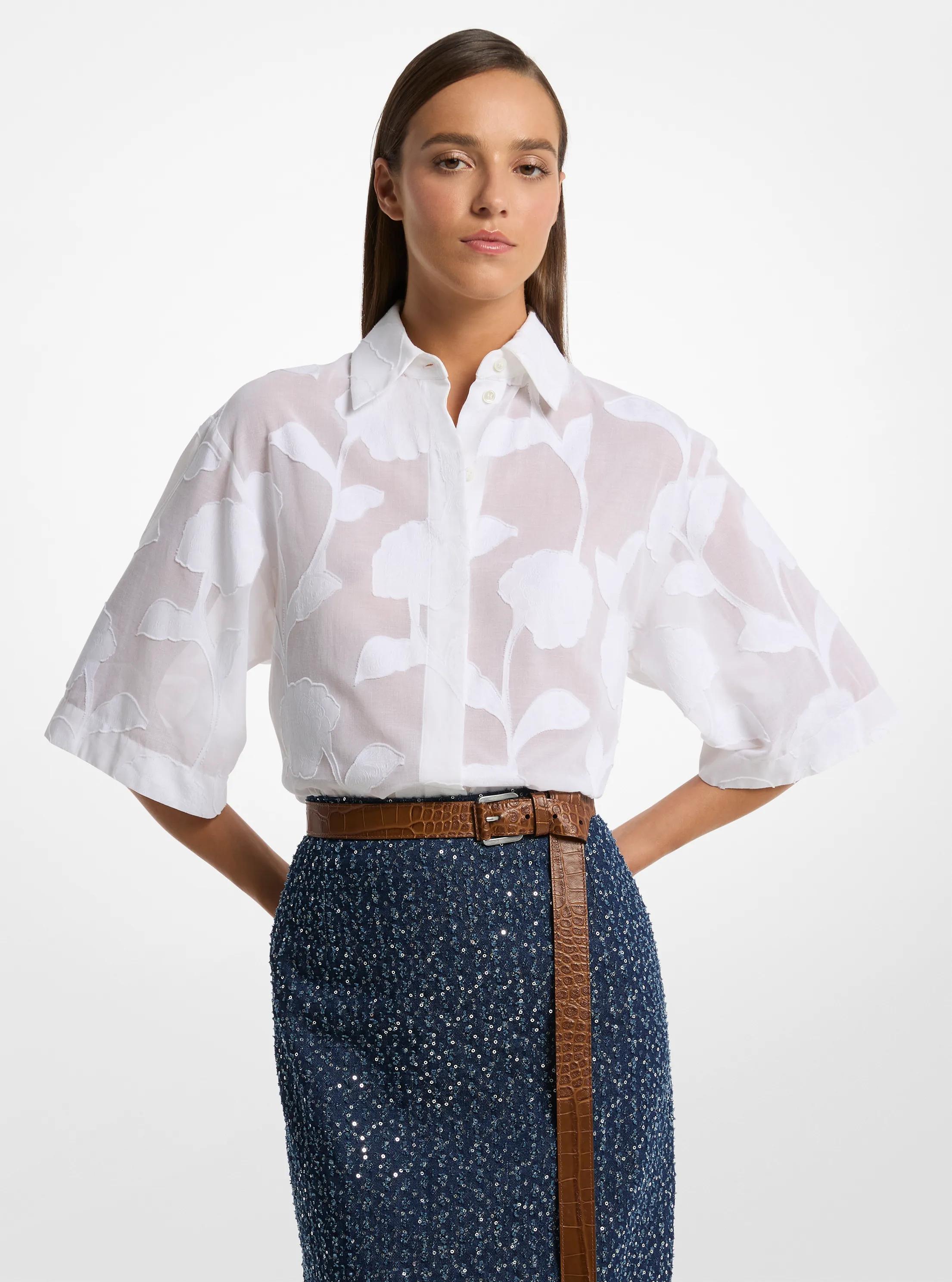 Camisa de algod&oacute;n con fil coup&eacute; floral in BLANCO INTENSO | Michael Kors