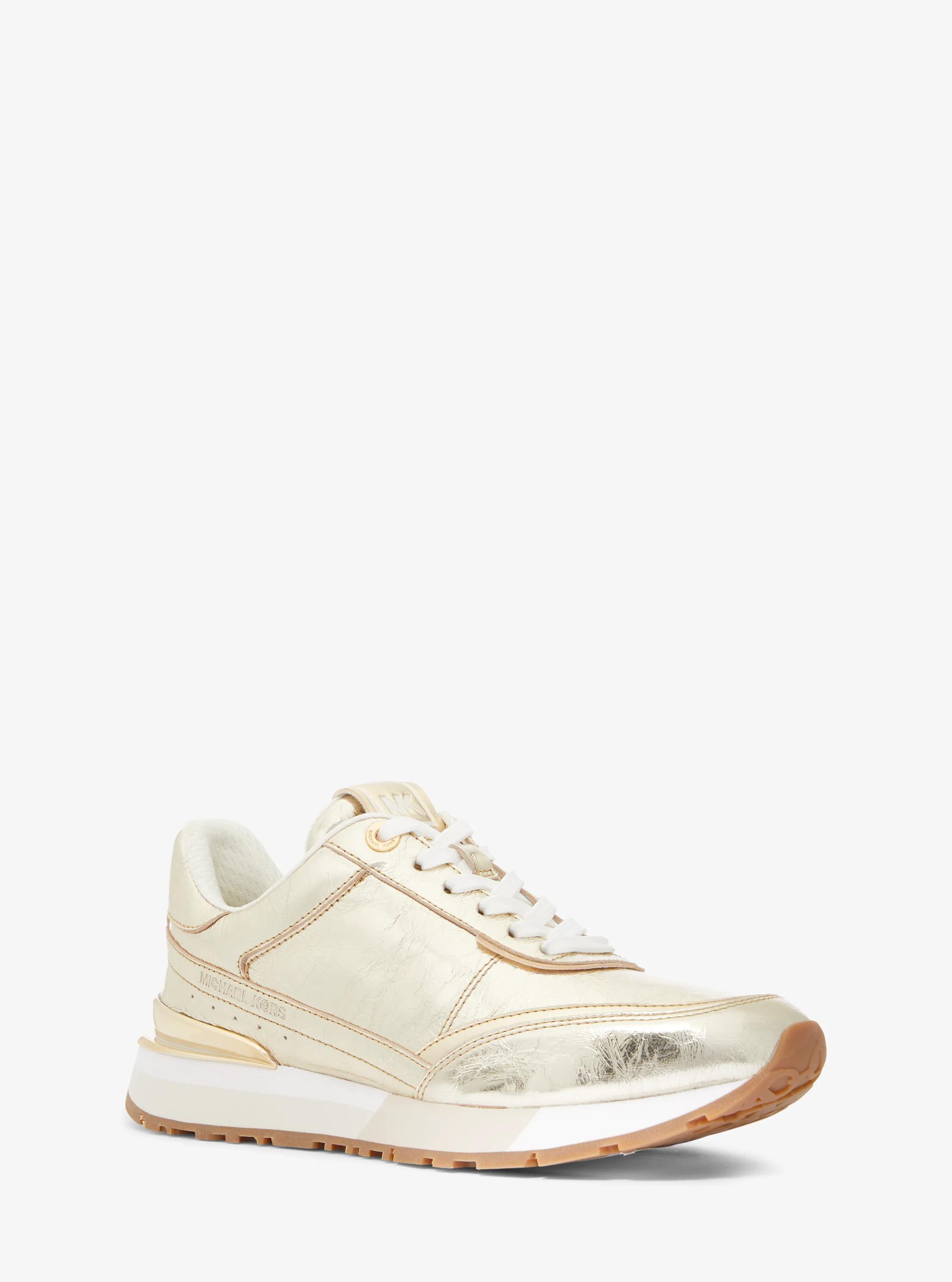 Nova Crackled Metallic Leather Trainer in PALE GOLD | Michael Kors