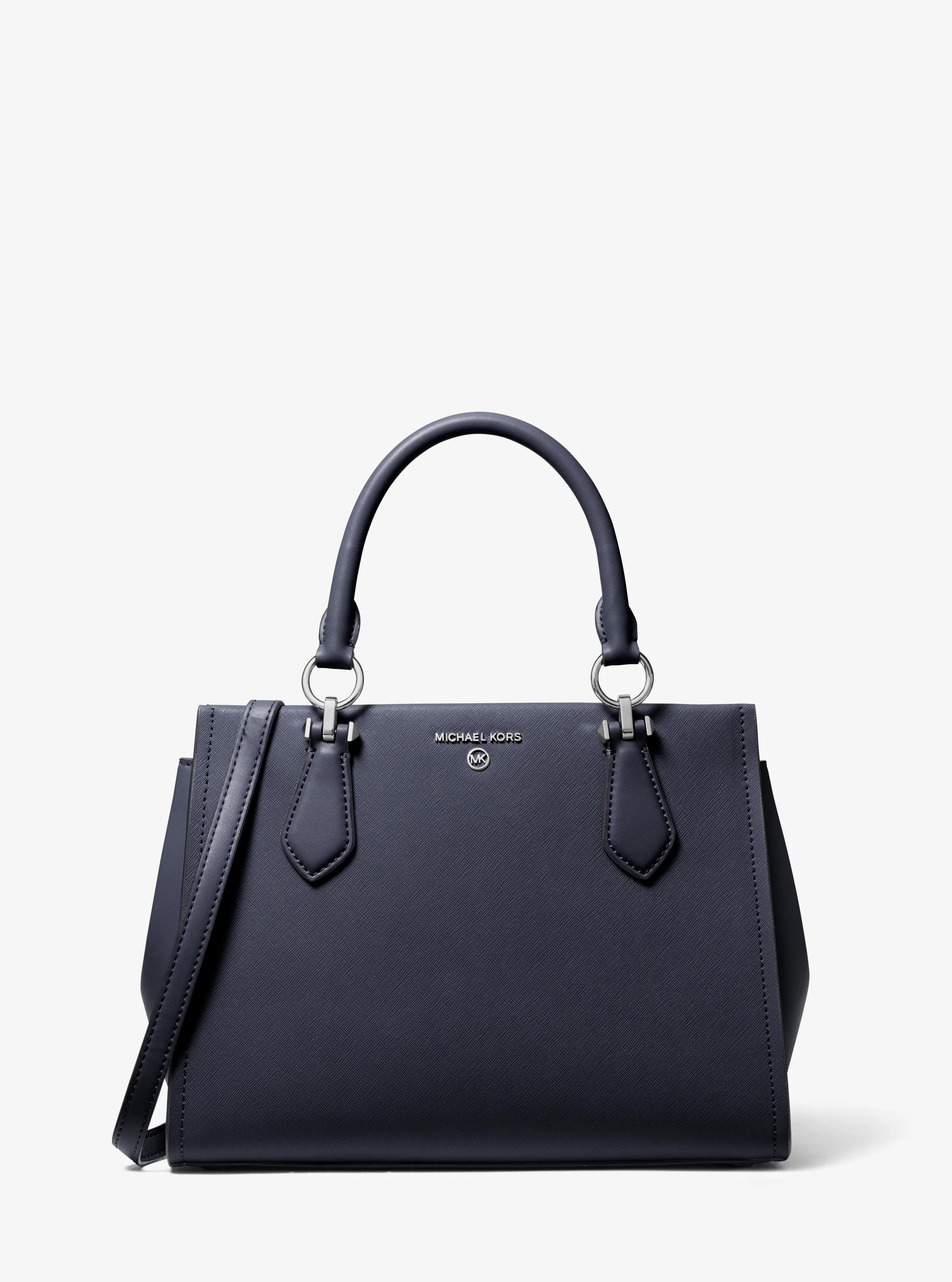 Marilyn Medium Saffiano Leather Satchel in NAVY | Michael Kors
