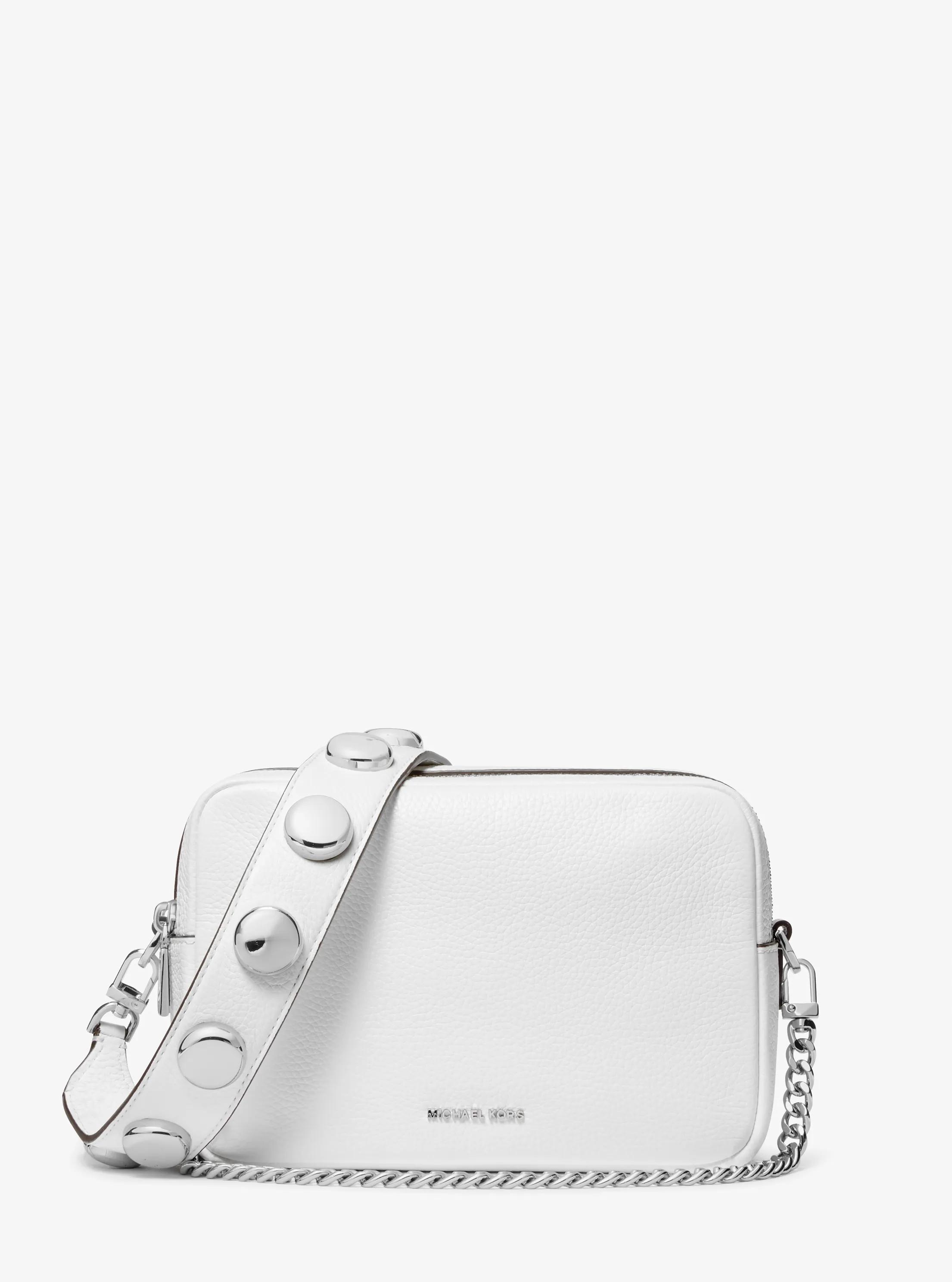 Bryant Medium Studded Pebbled Leather Camera Crossbody Bag in OPTIC WHITE | Michael Kors