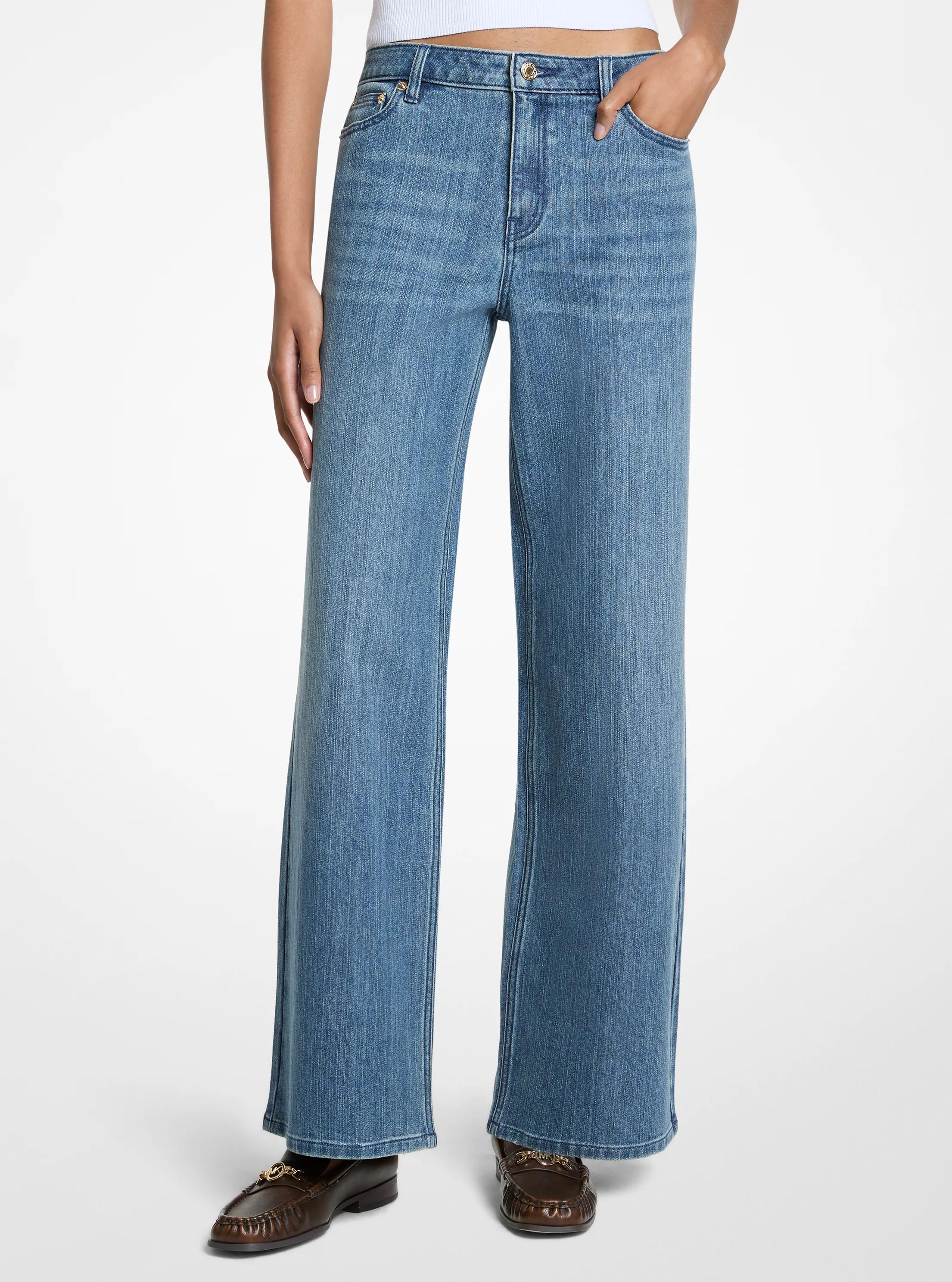 Relaxed Wide-Leg Denim Jeans in DUSK BLUE WASH | Michael Kors