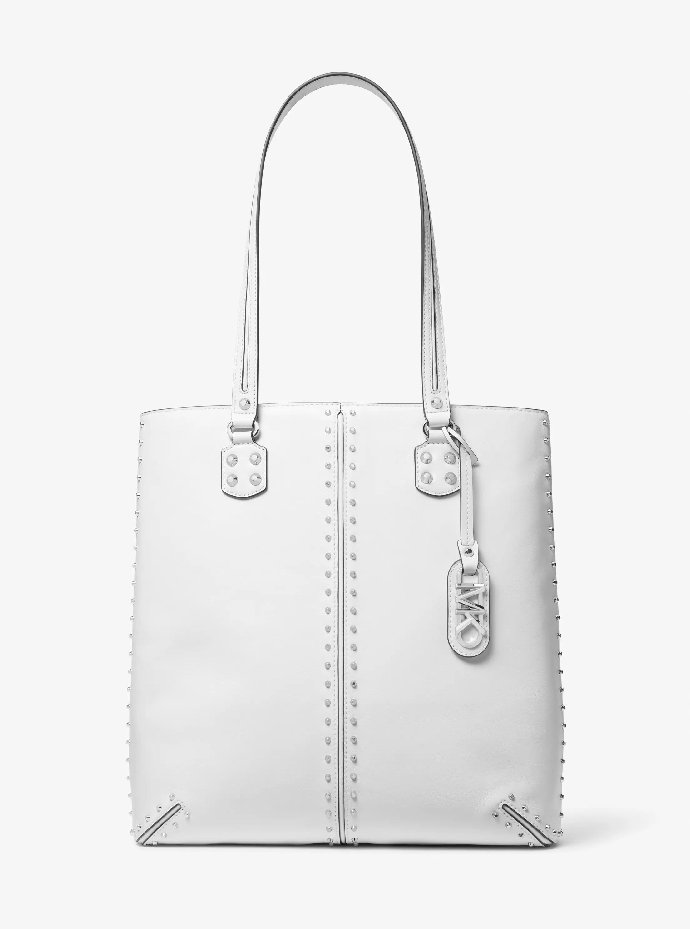 Astor Large Studded Leather Tote Bag in OPTIC WHITE | Michael Kors