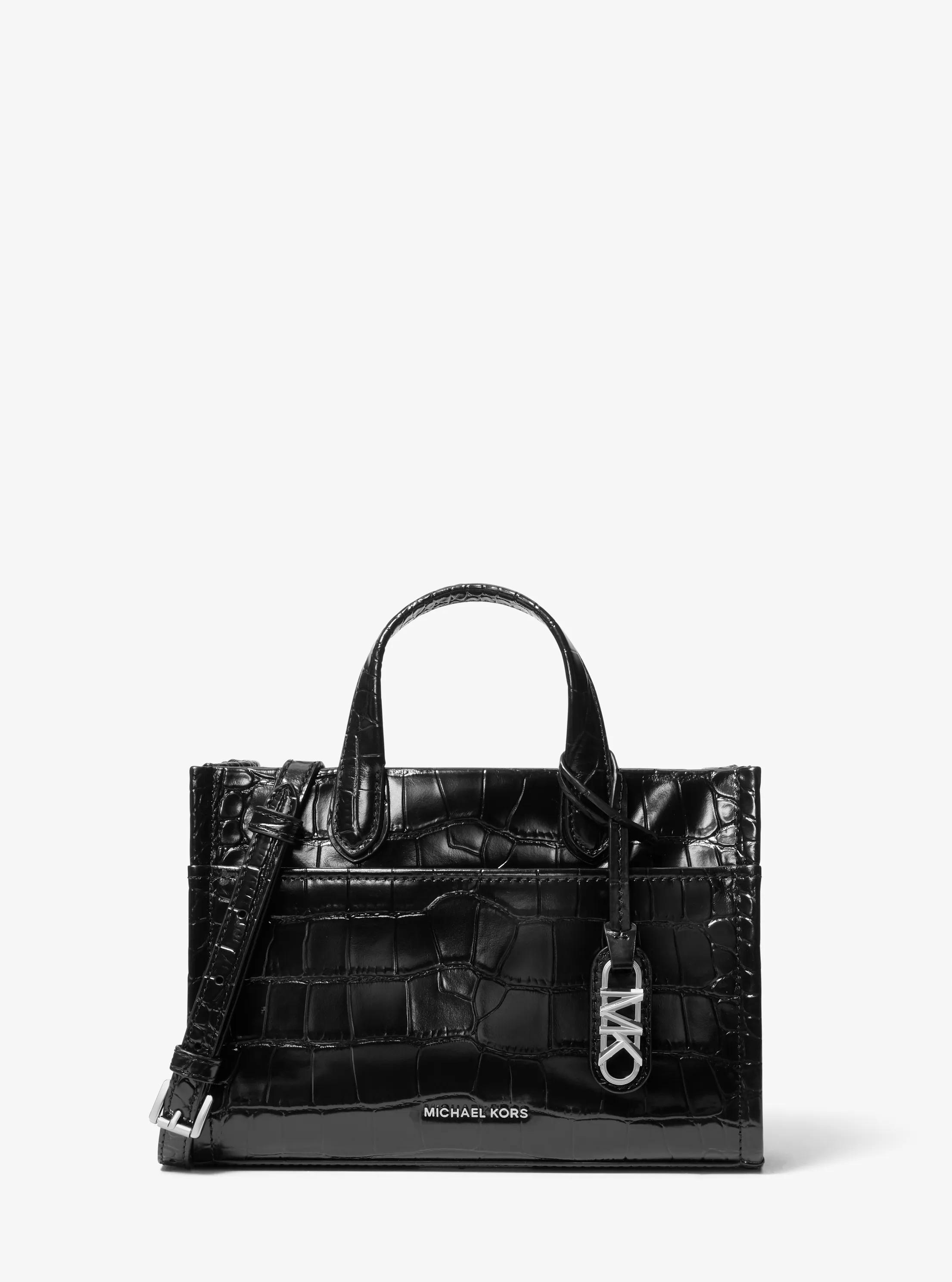 Bolso messenger Gigi peque&ntilde;o de piel con motivo de cocodrilo en relieve